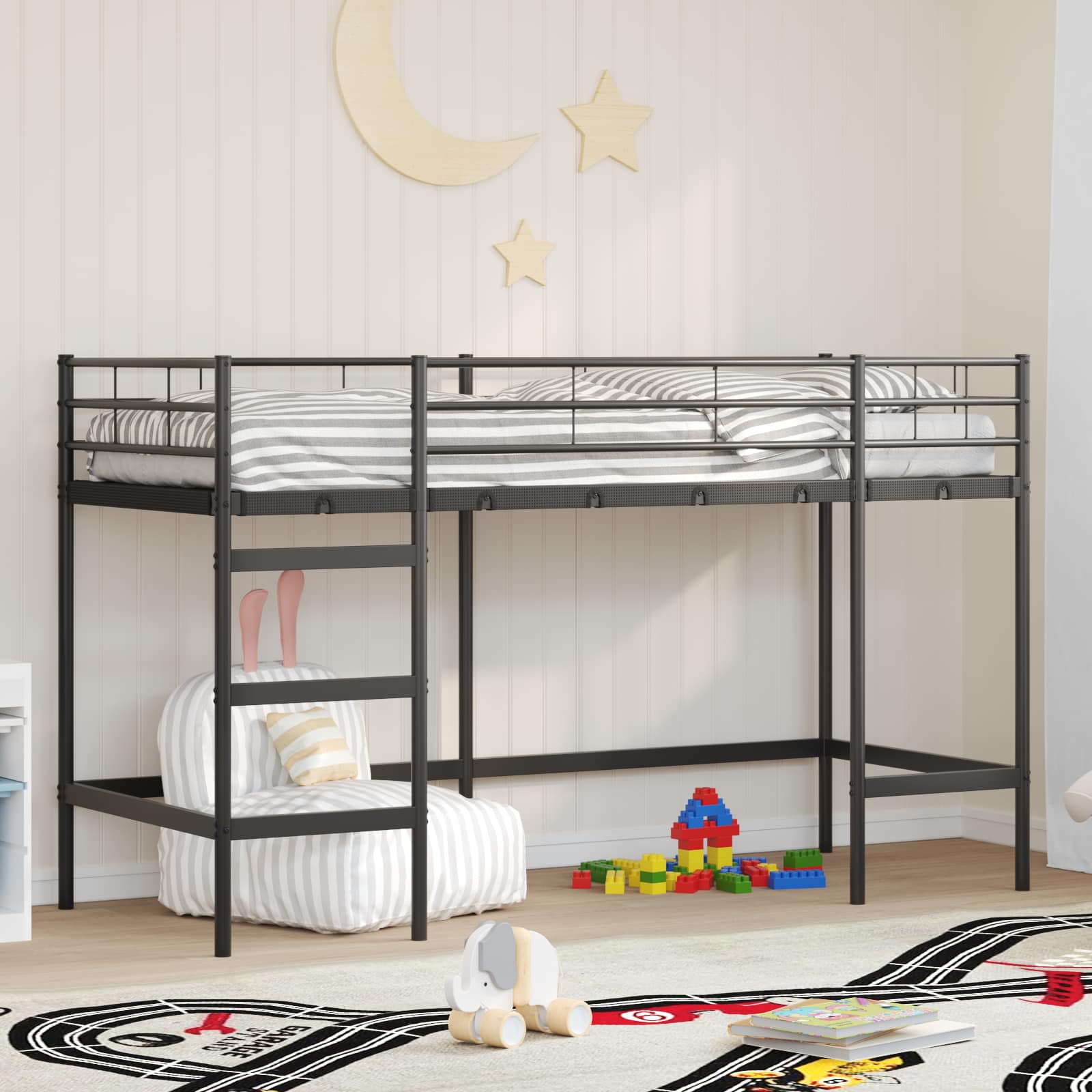 vidaXL Łóżko piętrowe dla dzieci Czarny 74,5 x 190 cm Stal
