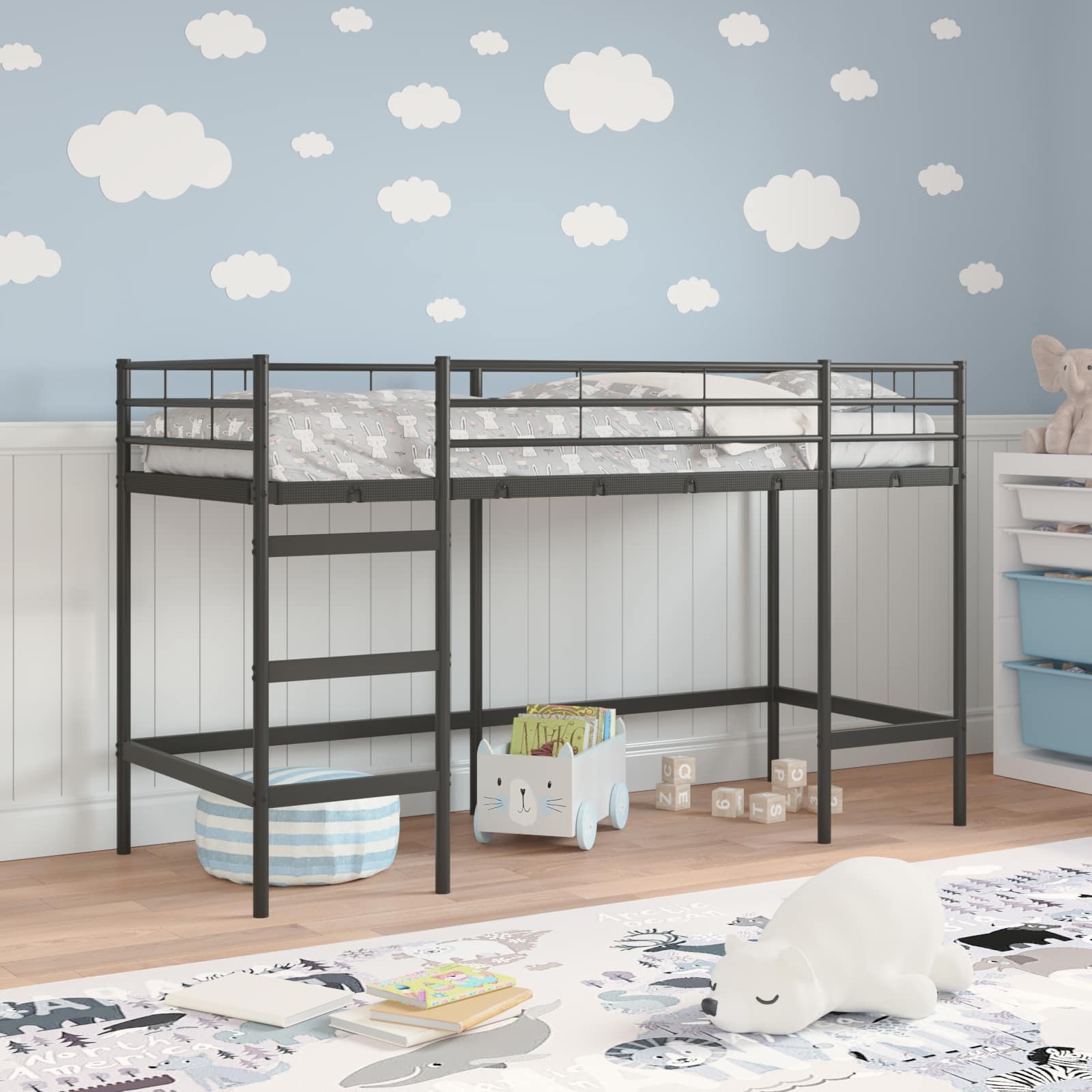 vidaXL Łóżko piętrowe dla dzieci Czarny 74,5 x 190 cm Stal