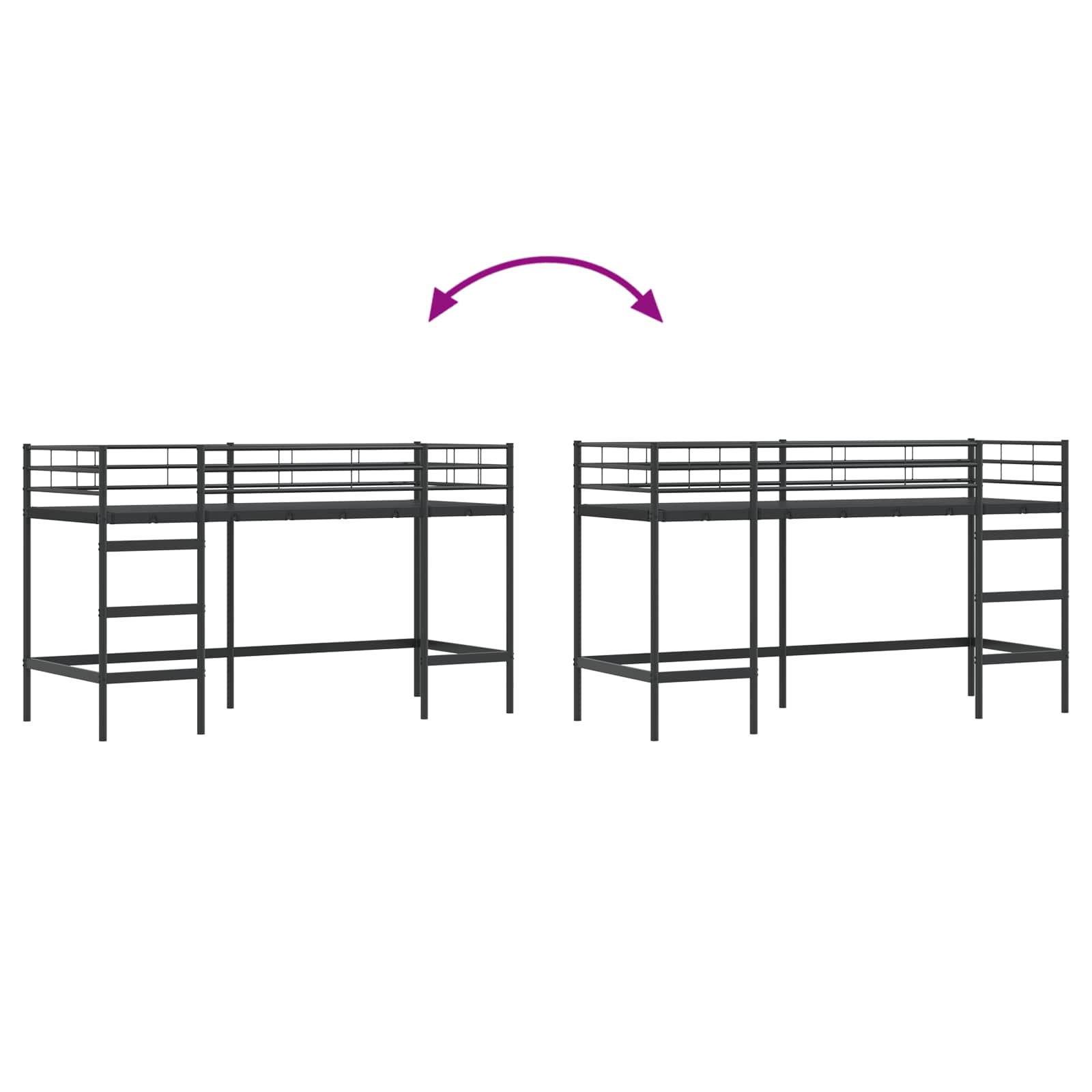vidaXL Łóżko piętrowe dla dzieci Czarny 74,5 x 190 cm Stal