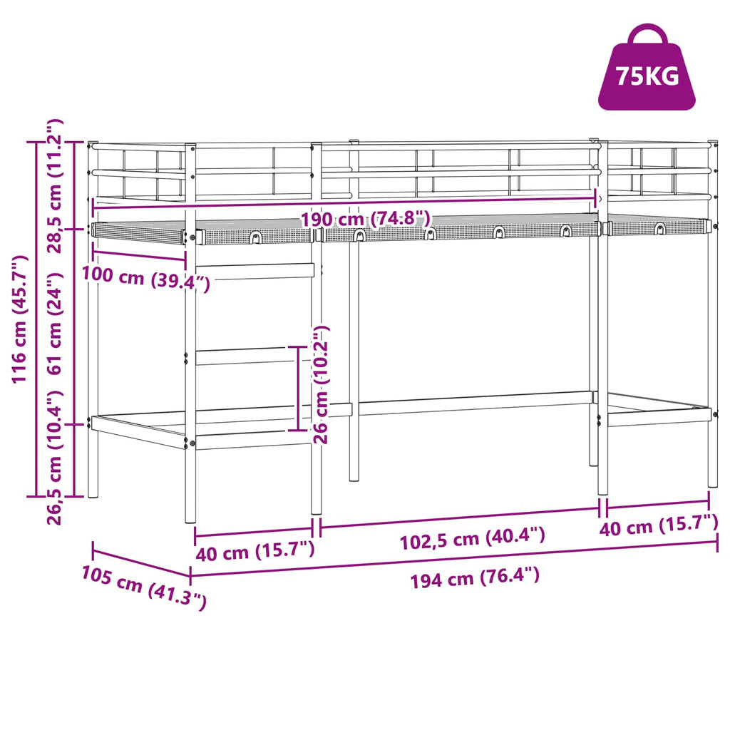 vidaXL Łóżko piętrowe dla dzieci Biały 99,5 x 190 cm Stal
