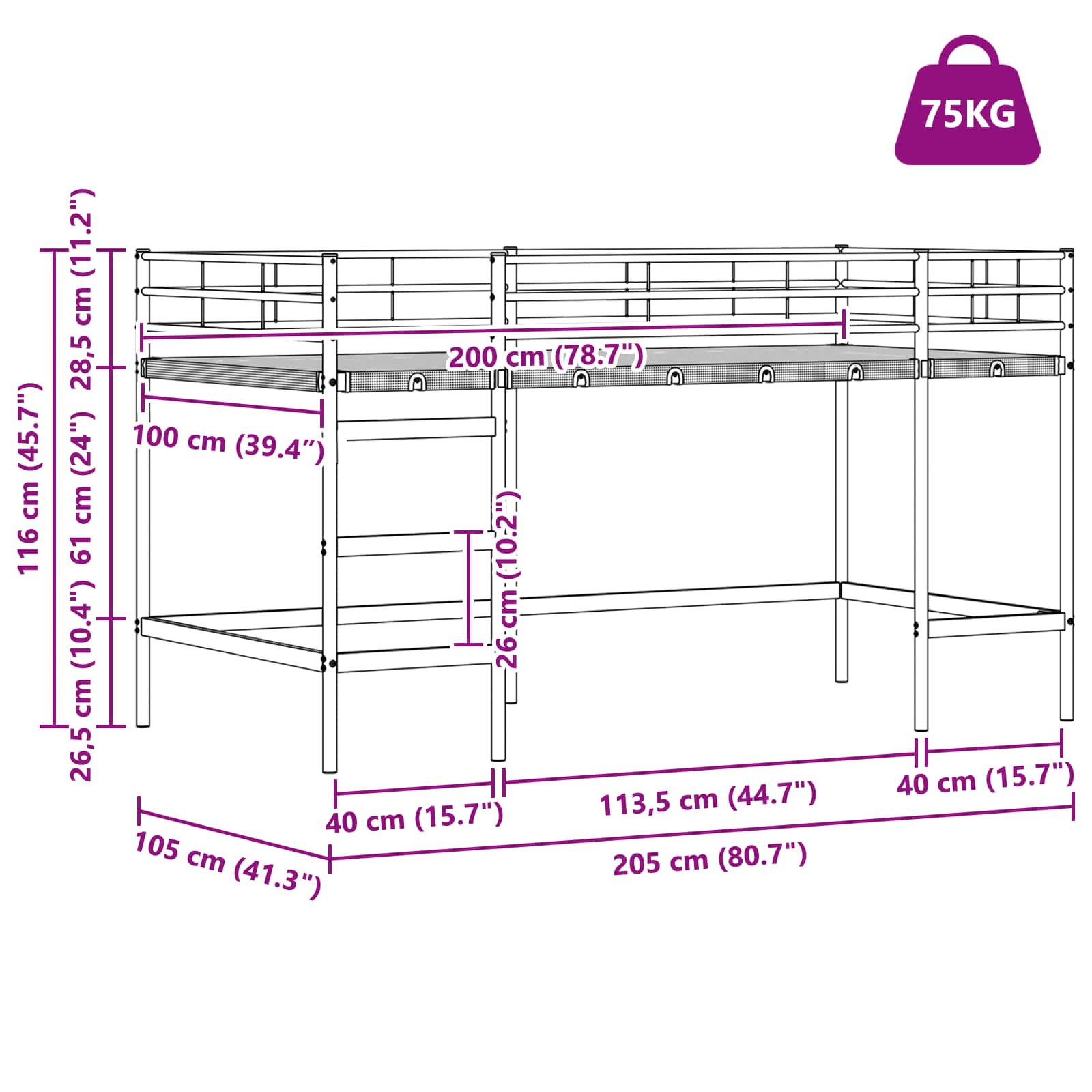 vidaXL Łóżko piętrowe dla dzieci Biały 100 x 200 cm Stal