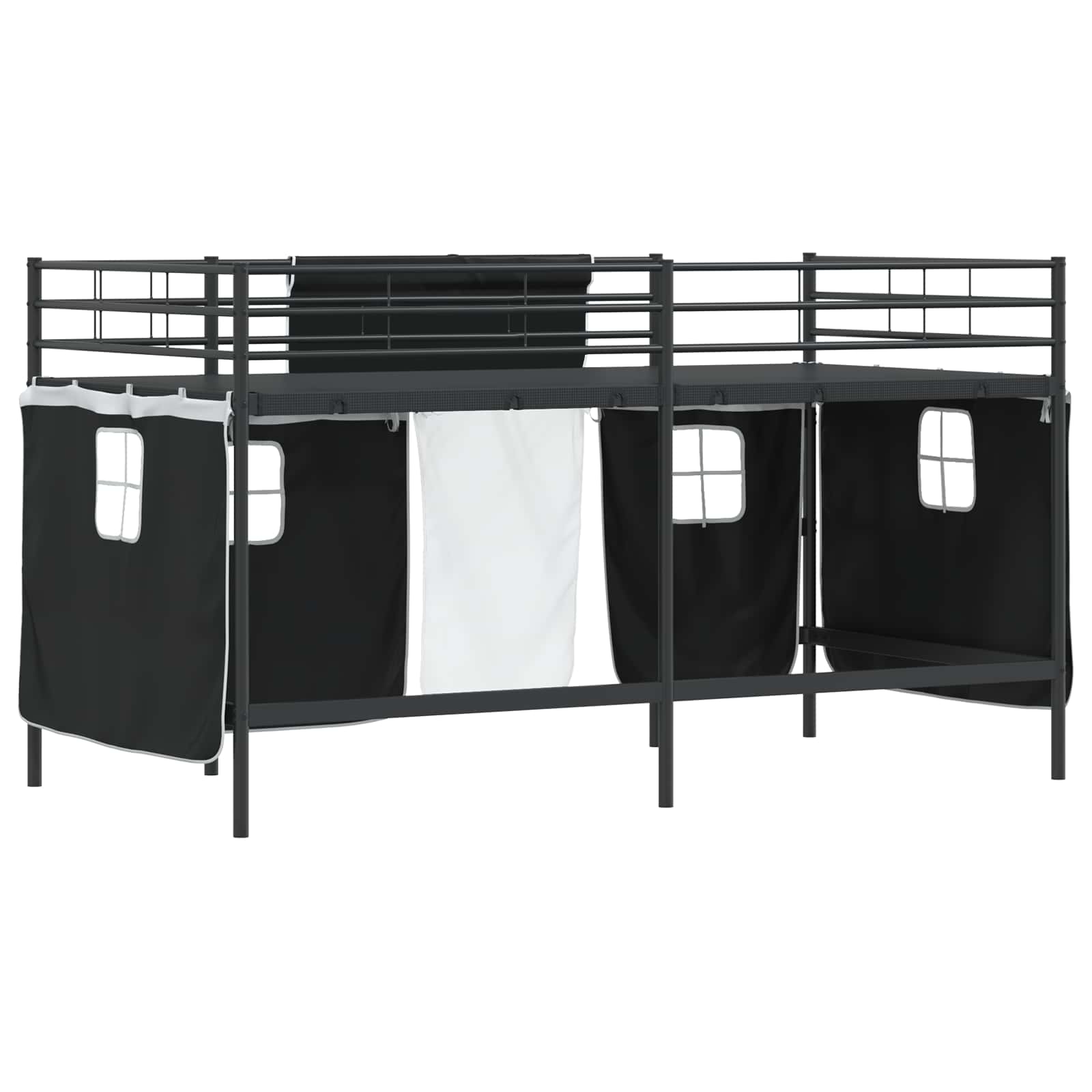 vidaXL Łóżko piętrowe dla dzieci z zasłonami Czarny 80 x 200 cm