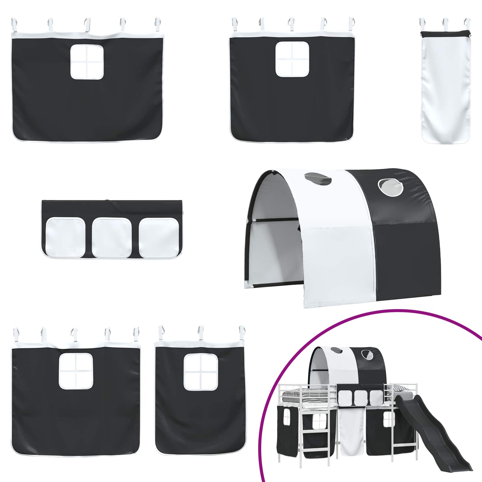 vidaXL Łóżko piętrowe dla dzieci Biały i czarny 100 x 190 cm Metal