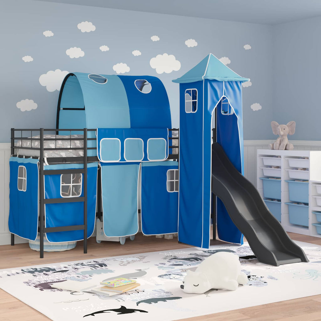 vidaXL Łóżko piętrowe dla dzieci Czarny i niebieski 100 x 190 cm Metal