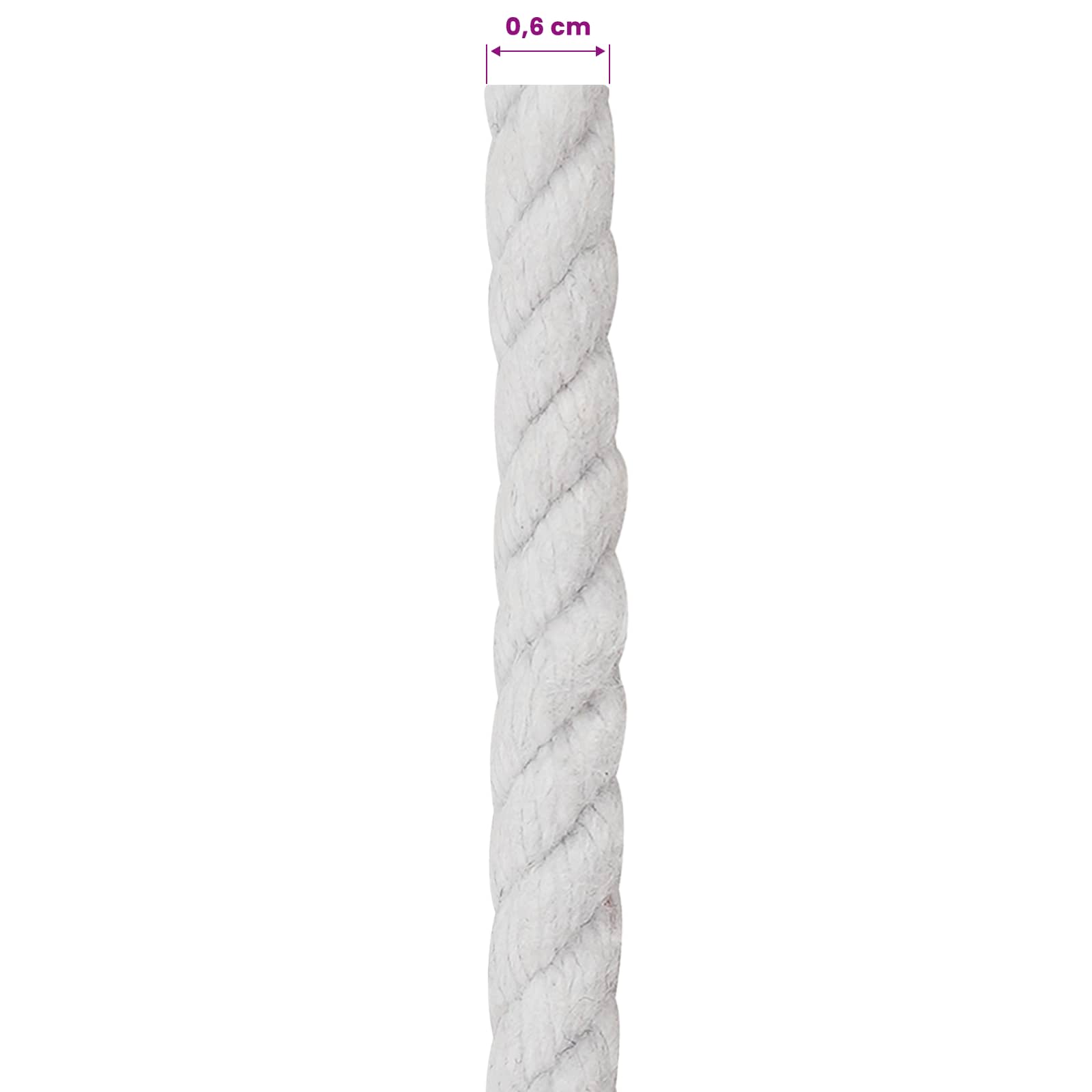vidaXL Lina Biały 0,6 x 0,6 x 2500 cm Bawełna