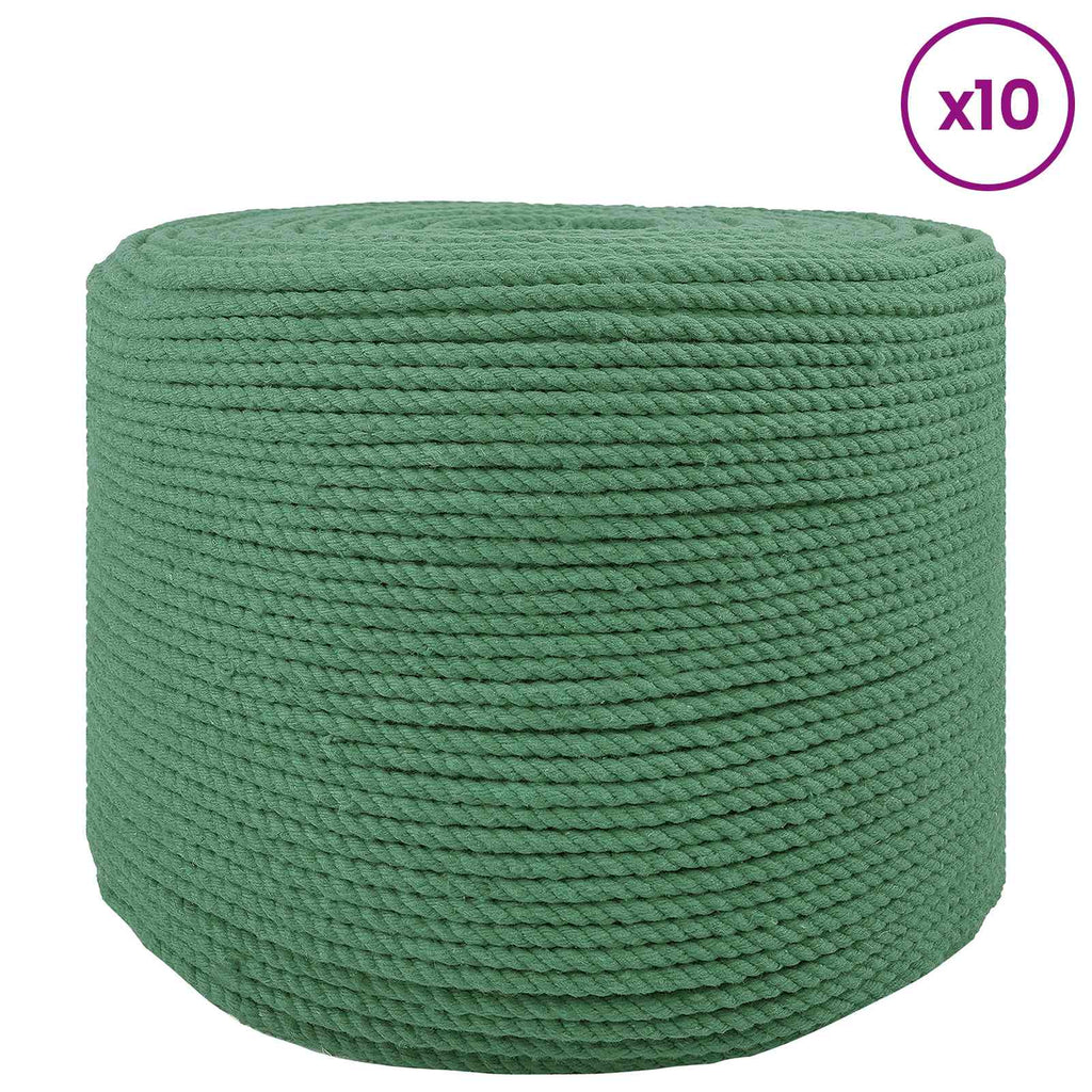 vidaXL Sznur bawełniany 10 szt. 2 mm 100 m zielony 100% bawełna