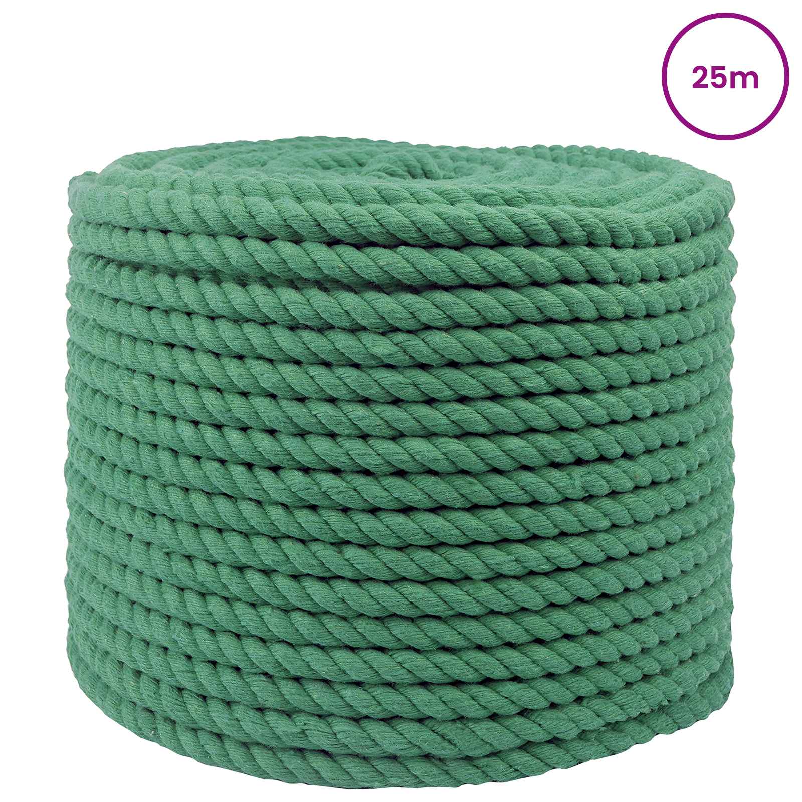 vidaXL Lina Bawełniana 12 mm 25 m zielony 100% bawełna
