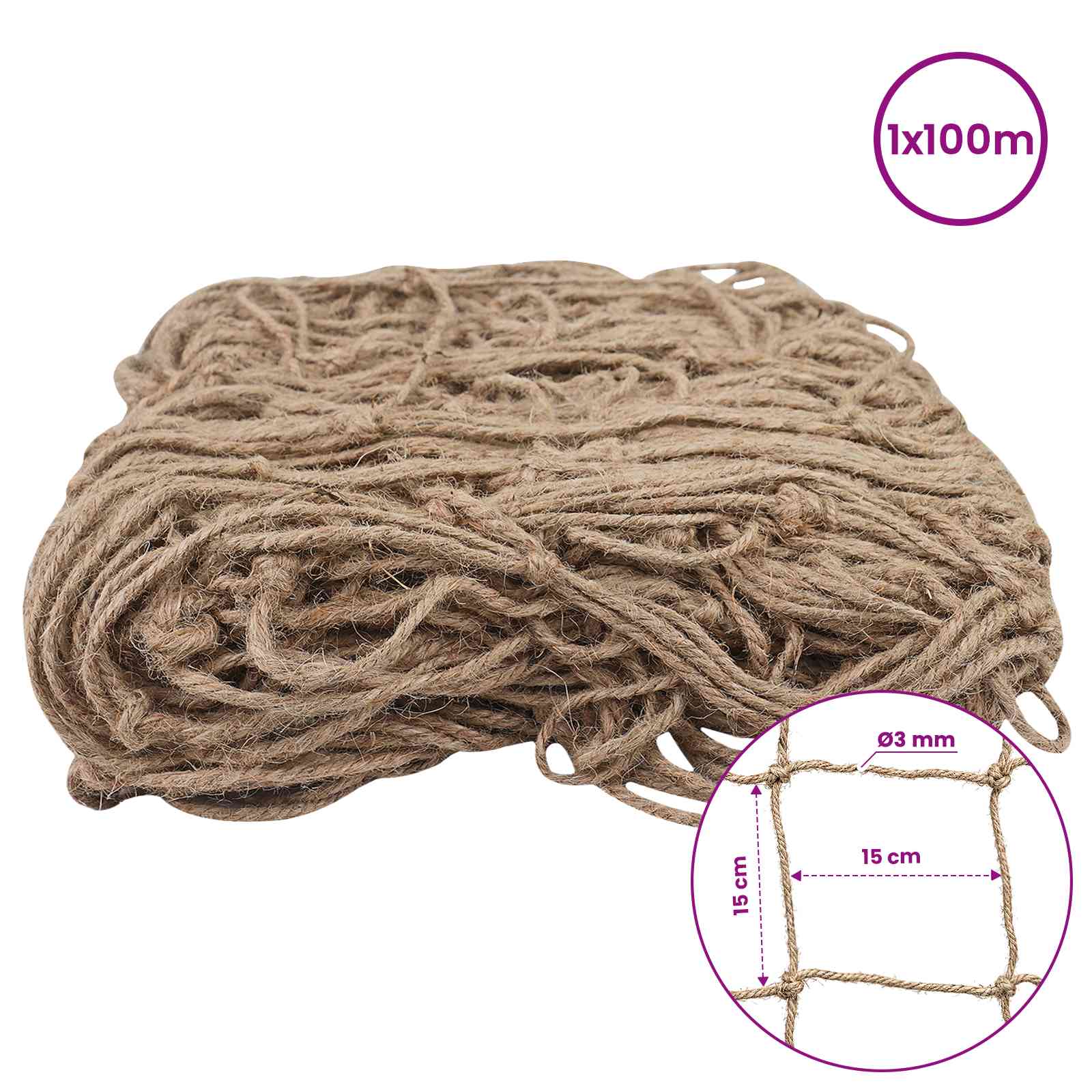 vidaXL Siatka wsparcia roślin z juty naturalny 1 x 100 m