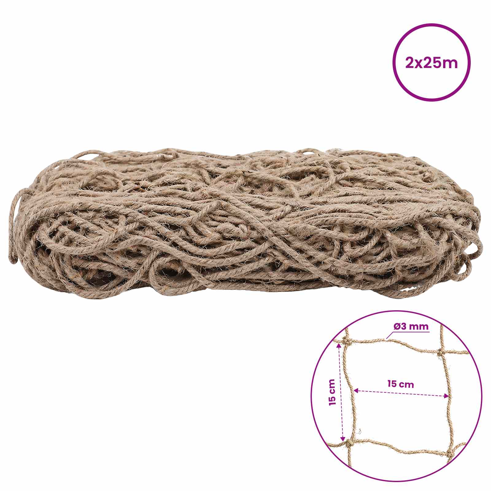 vidaXL Siatka wsparcia roślin z juty naturalny 2 x 25 m