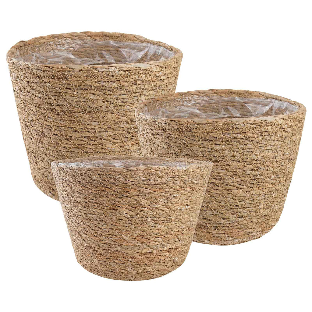 vidaXL Kosze na rośliny z trawy morskiej 3 pcs naturalny Ø26 x 19 cm