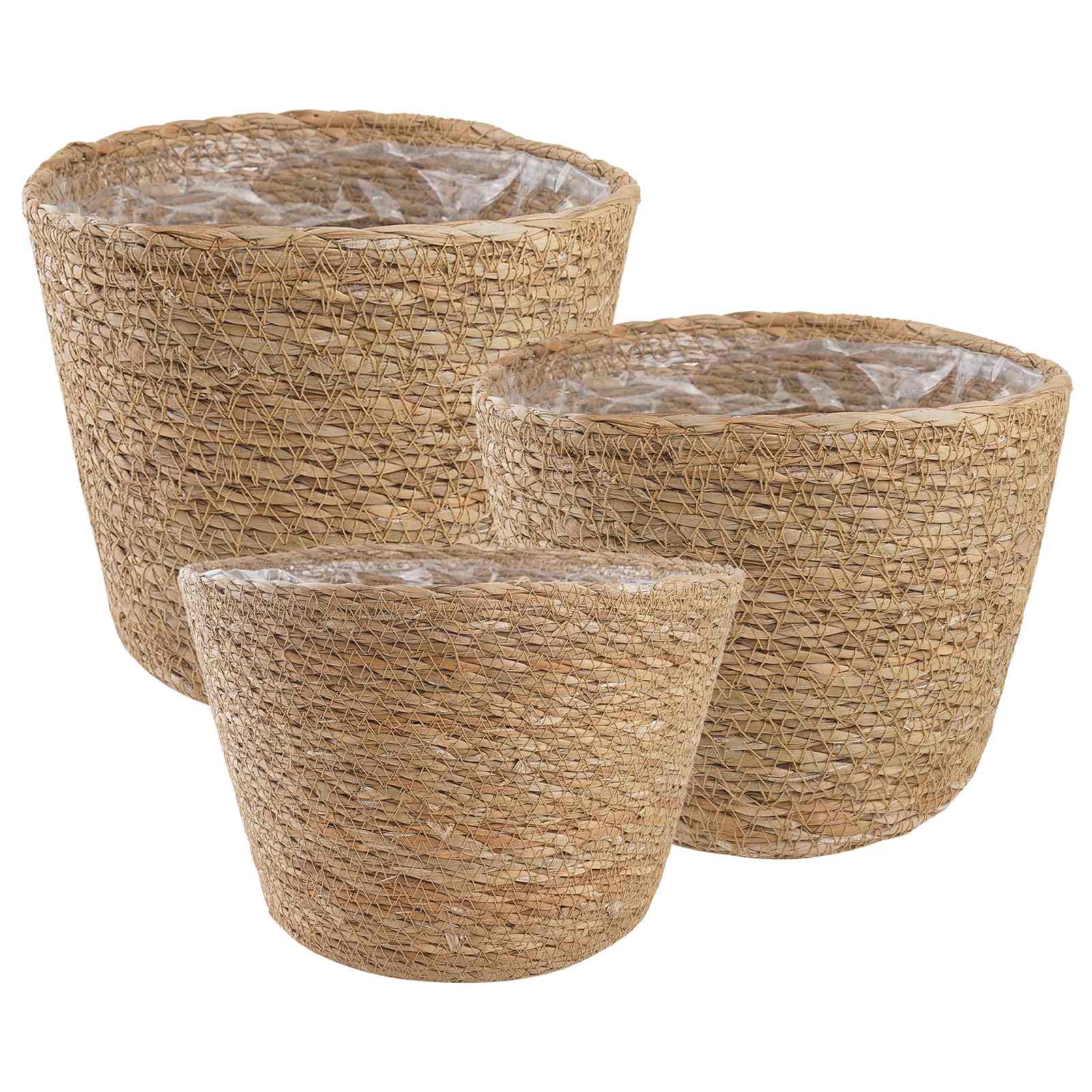 vidaXL Kosze na rośliny z trawy morskiej 3 pcs naturalny Ø26 x 19 cm