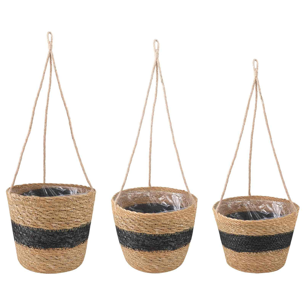 vidaXL Kosze na rośliny z trawy morskiej 3 pcs Naturalny i czarny