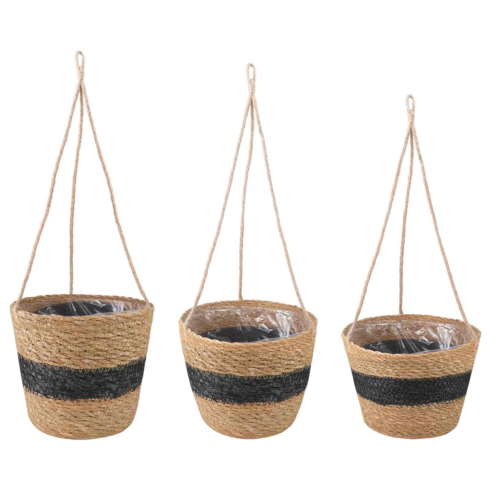 vidaXL Kosze na rośliny z trawy morskiej 3 pcs Naturalny i czarny