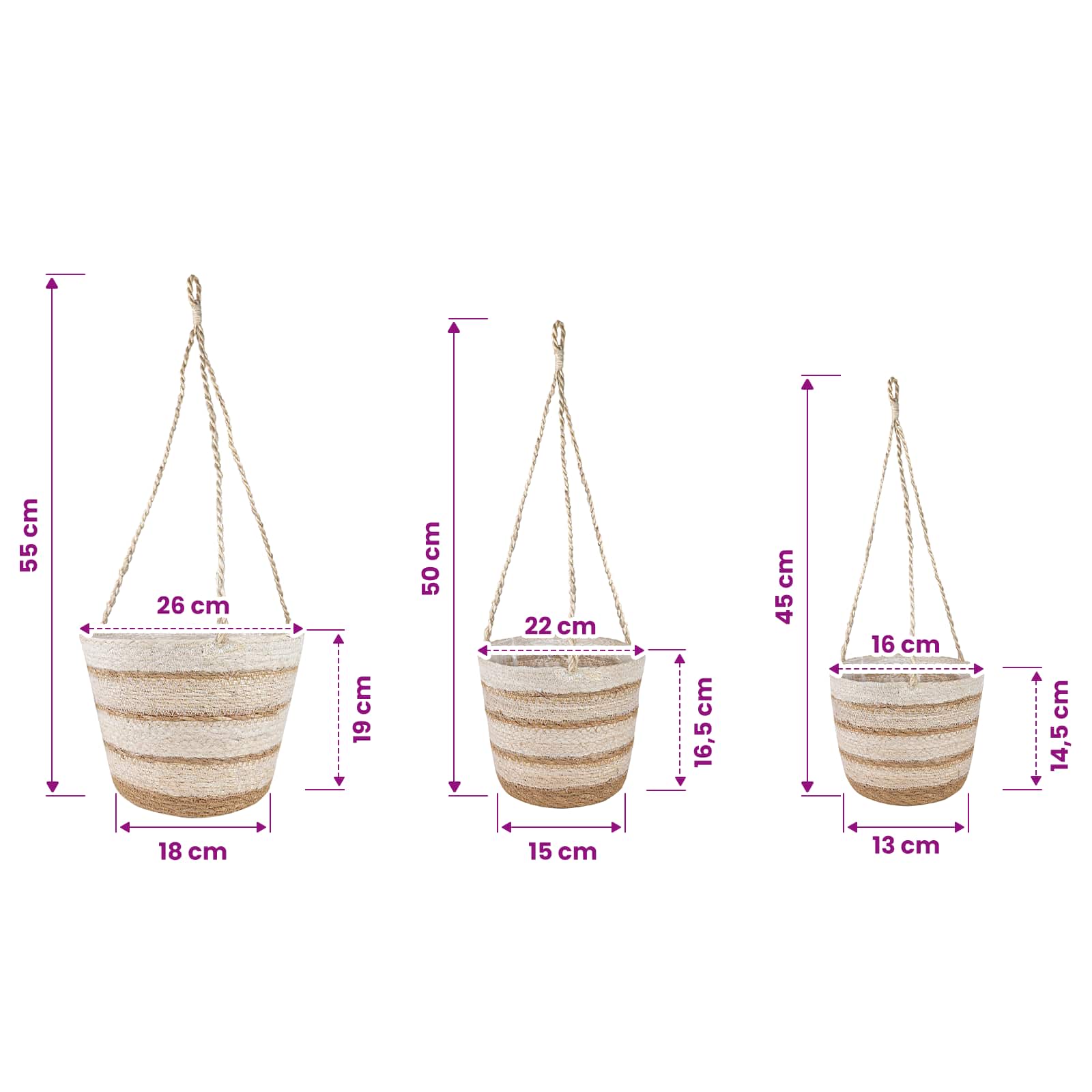 vidaXL Kosze na rośliny z trawy morskiej 3 pcs