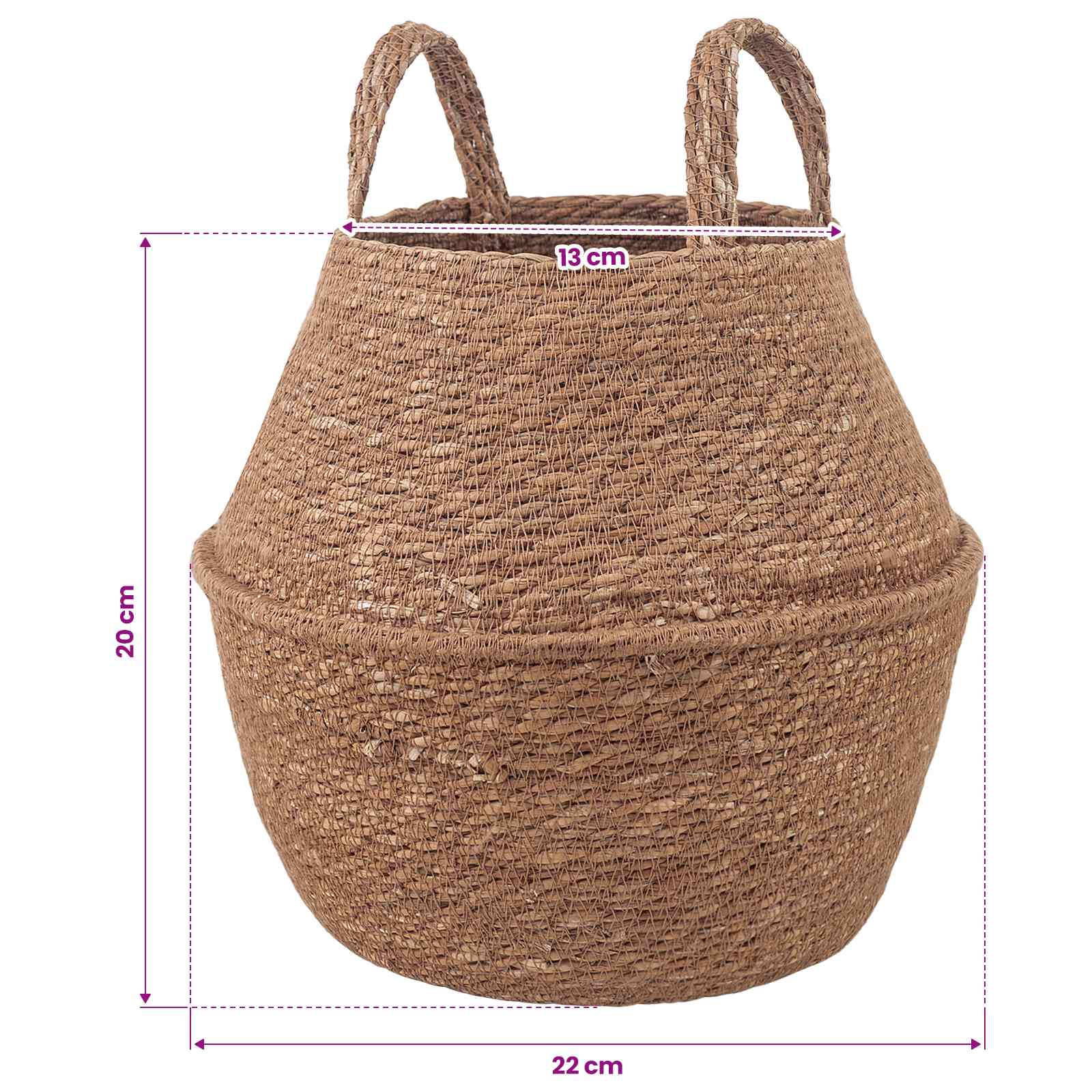vidaXL Doniczka z uchwytami naturalny Ø 22 x 20 cm 100% Trawa morska