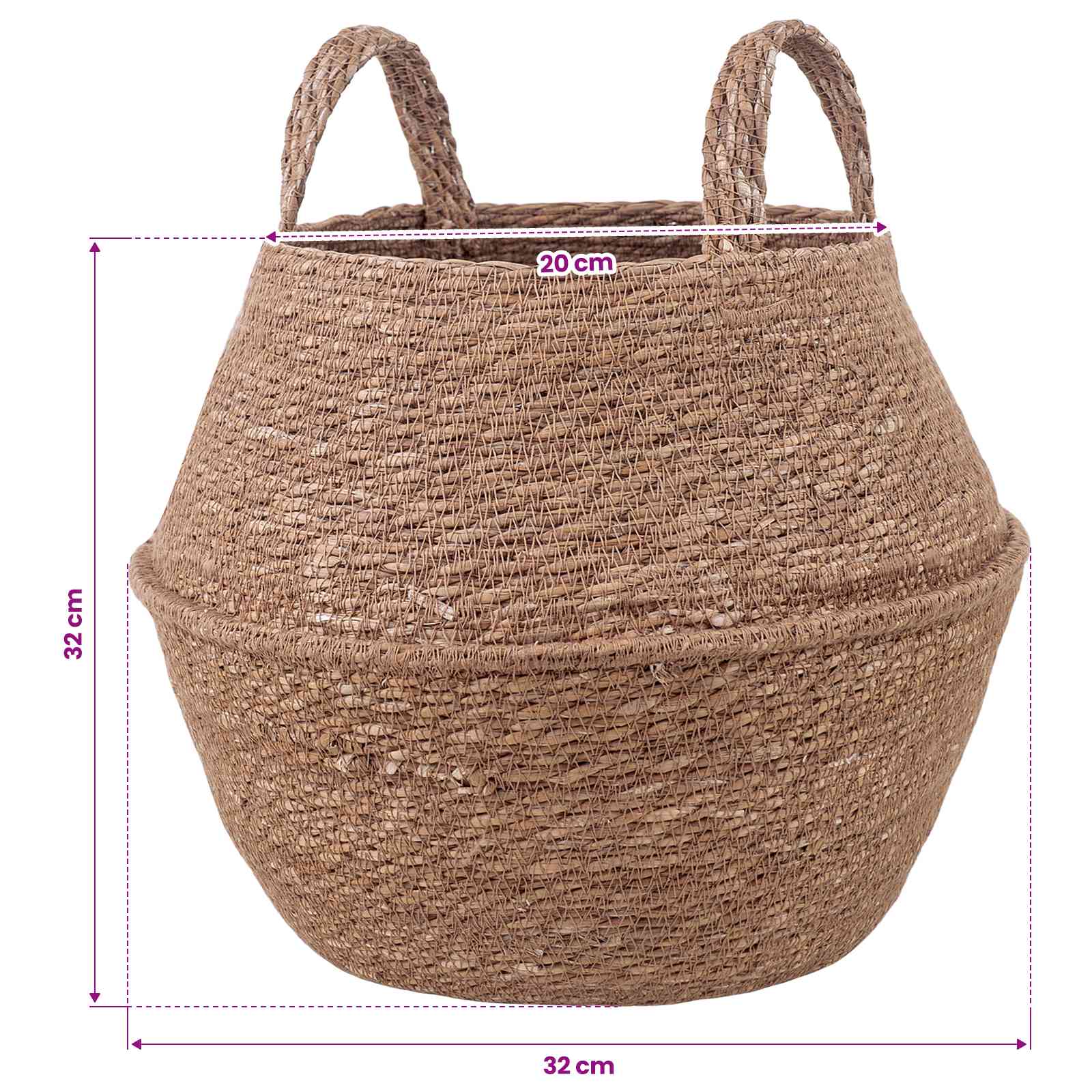 vidaXL Doniczka z uchwytami naturalny Ø 32 x 32 cm 100% Trawa morska