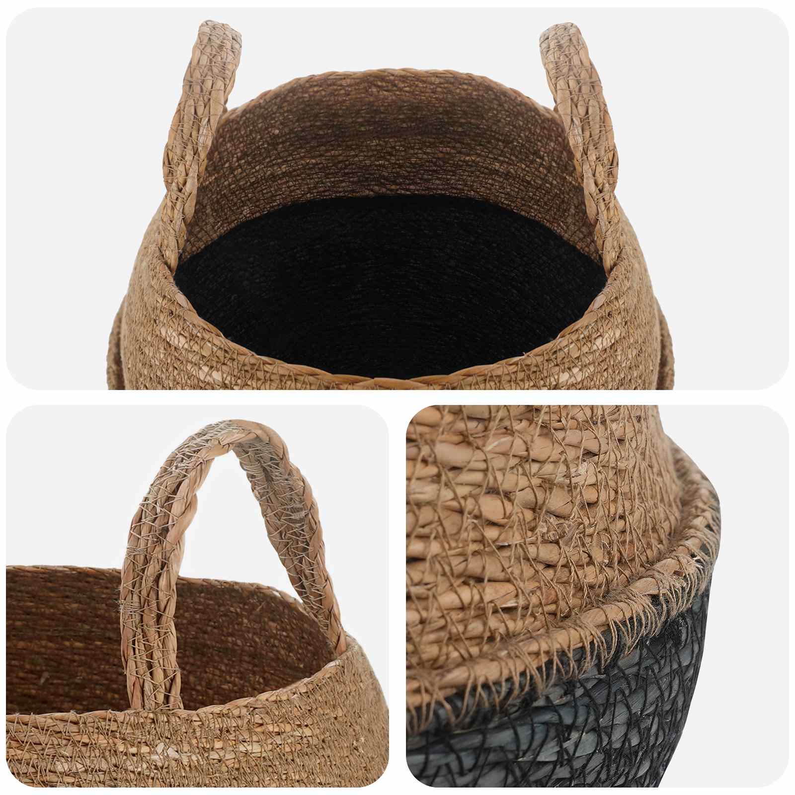 vidaXL Doniczka z uchwytami Czarny Ø 32 x 32 cm 100% Trawa morska