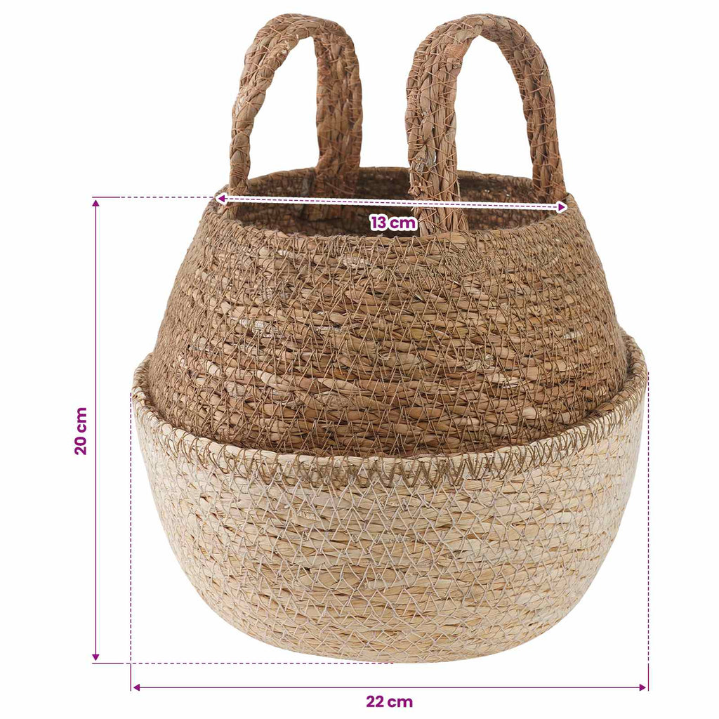 vidaXL Doniczka z uchwytami 2 pcs Biały Ø 22 x 20 cm 100% Trawa morska