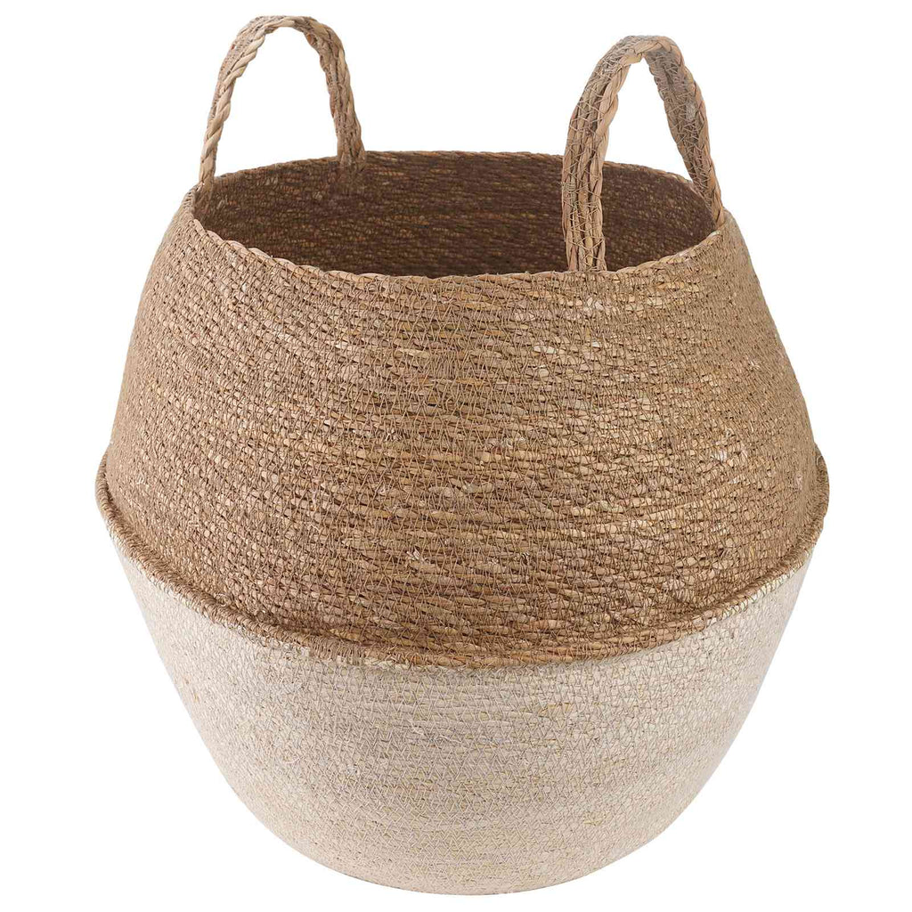 vidaXL Doniczka z uchwytami Biały Ø 32 x 32 cm 100% Trawa morska