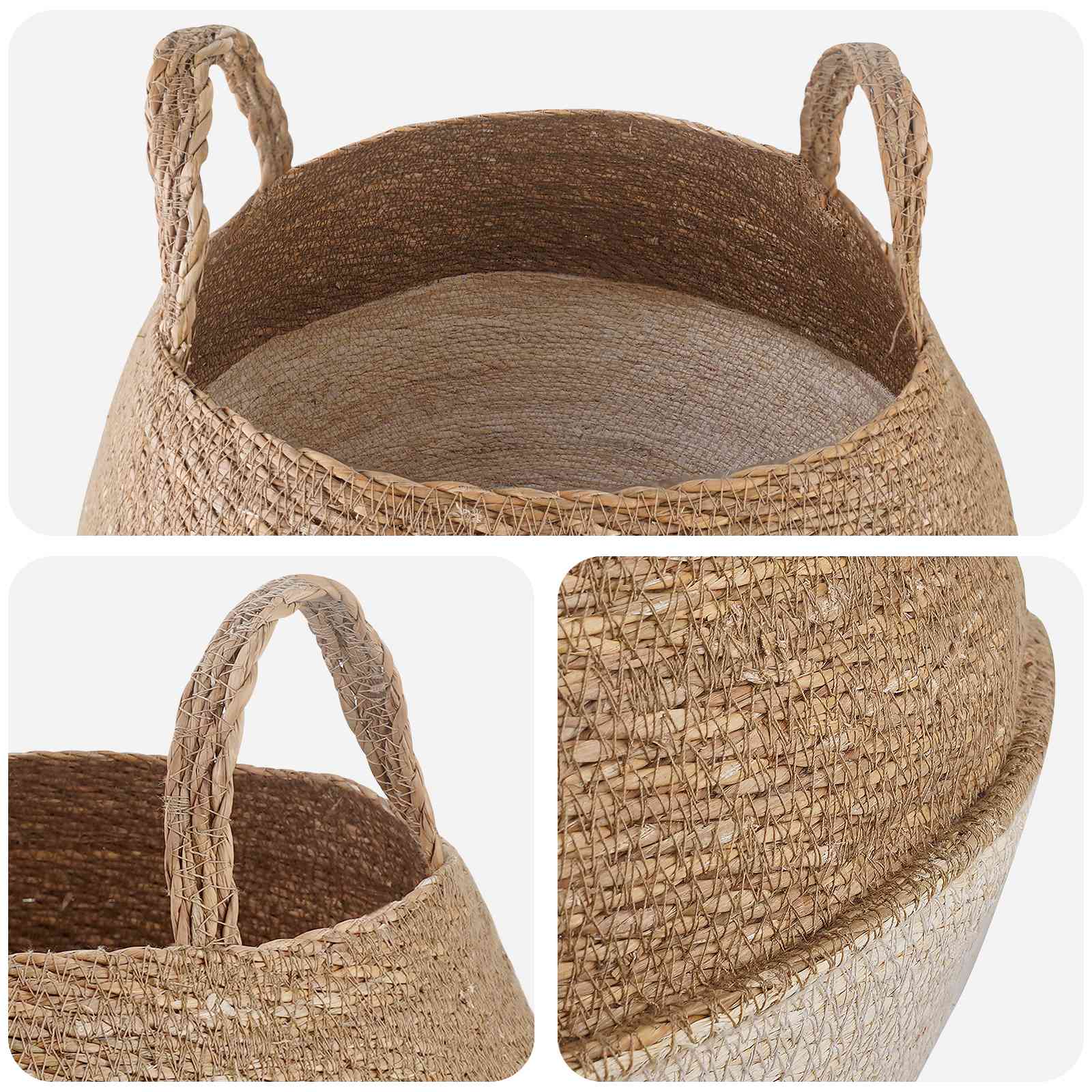 vidaXL Doniczka z uchwytami 2 pcs Biały Ø 32 x 32 cm 100% Trawa morska