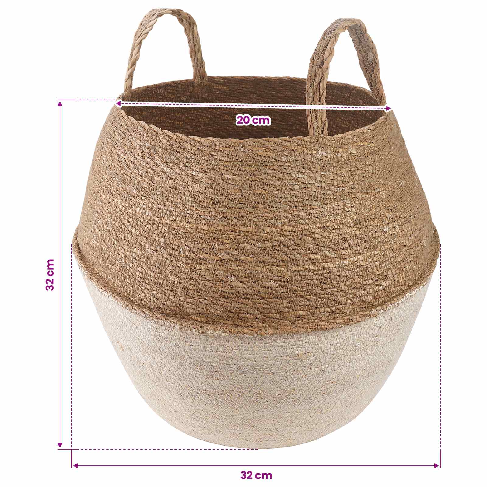 vidaXL Doniczka z uchwytami 2 pcs Biały Ø 32 x 32 cm 100% Trawa morska