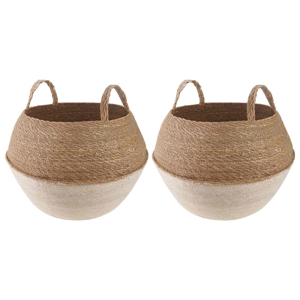 vidaXL Doniczka z uchwytami 2 pcs Biały Ø 45 x 36 cm 100% Trawa morska