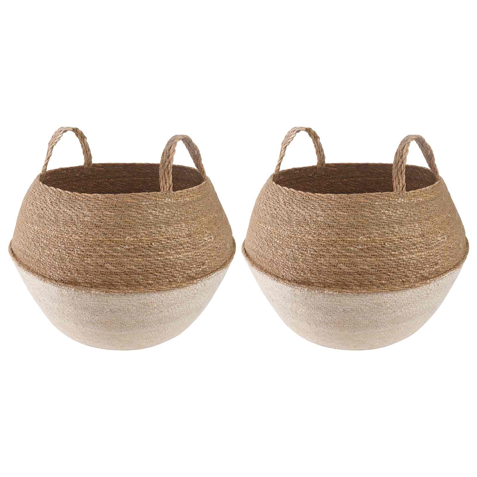 vidaXL Doniczka z uchwytami 2 pcs Biały Ø 45 x 36 cm 100% Trawa morska