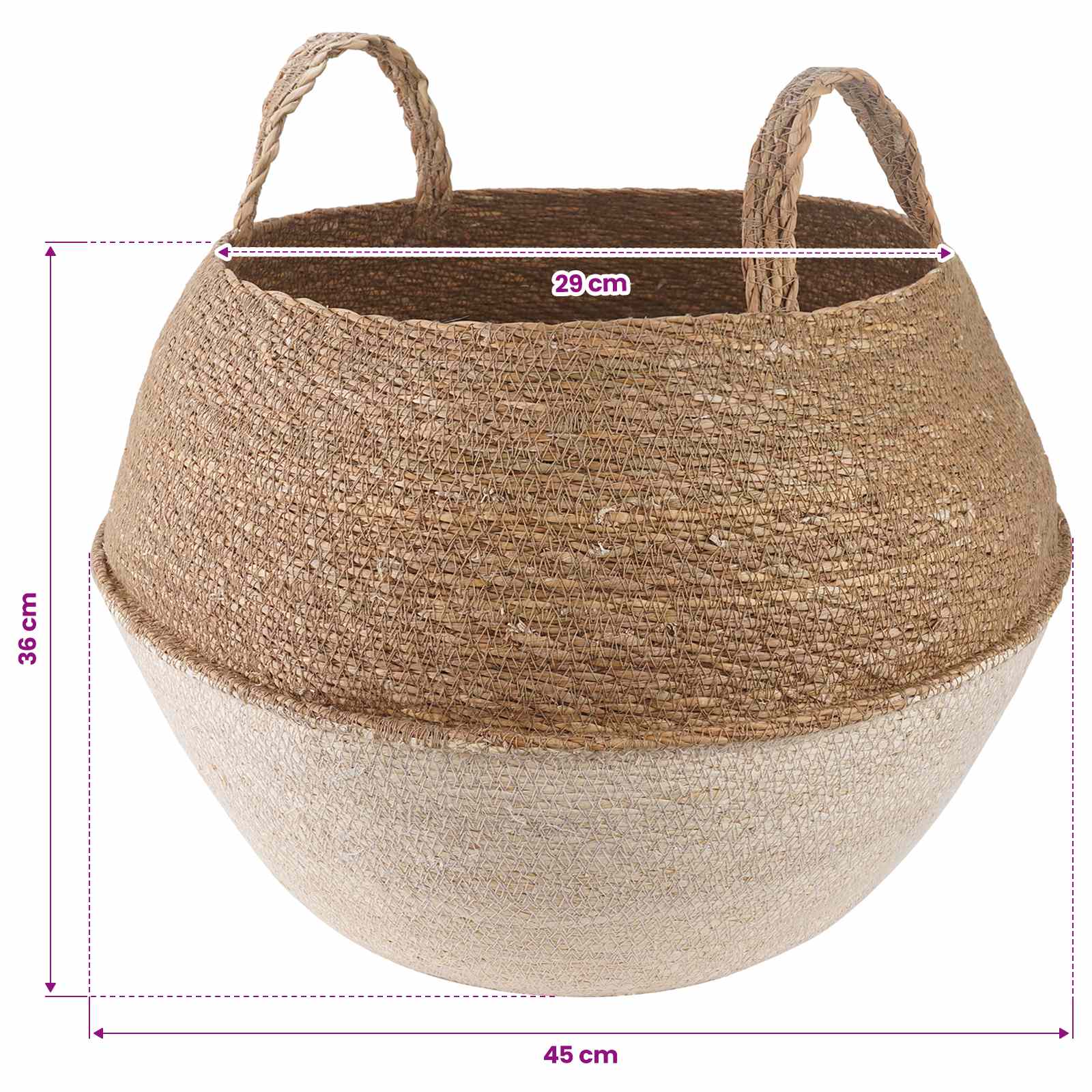 vidaXL Doniczka z uchwytami 2 pcs Biały Ø 45 x 36 cm 100% Trawa morska