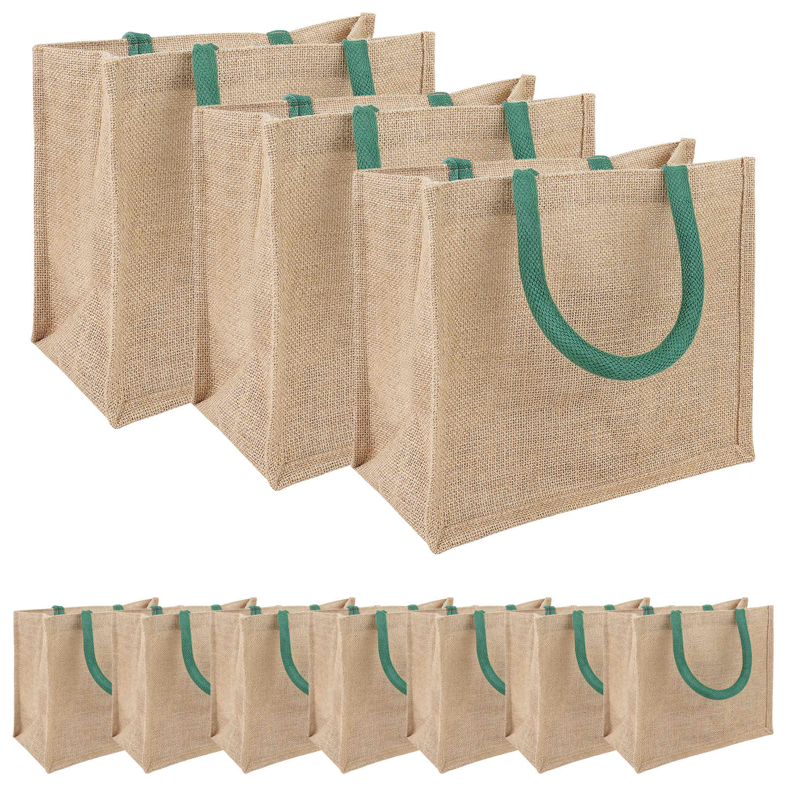 vidaXL Torebki jutowe 10 Naturalny i zielony 26 x 22 x 14 cm