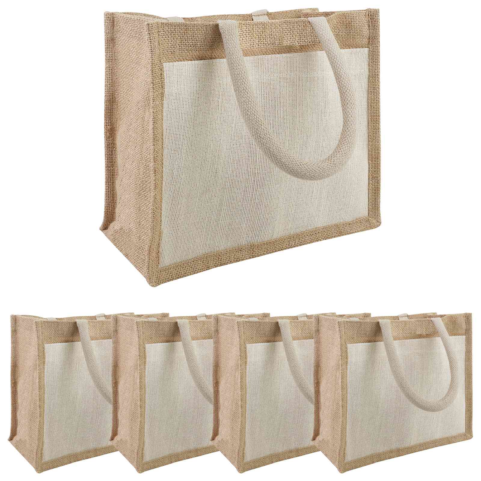 vidaXL Torebki Jutowe z Kieszonką 5 Naturalne i białe 26 x 22 x 14 cm