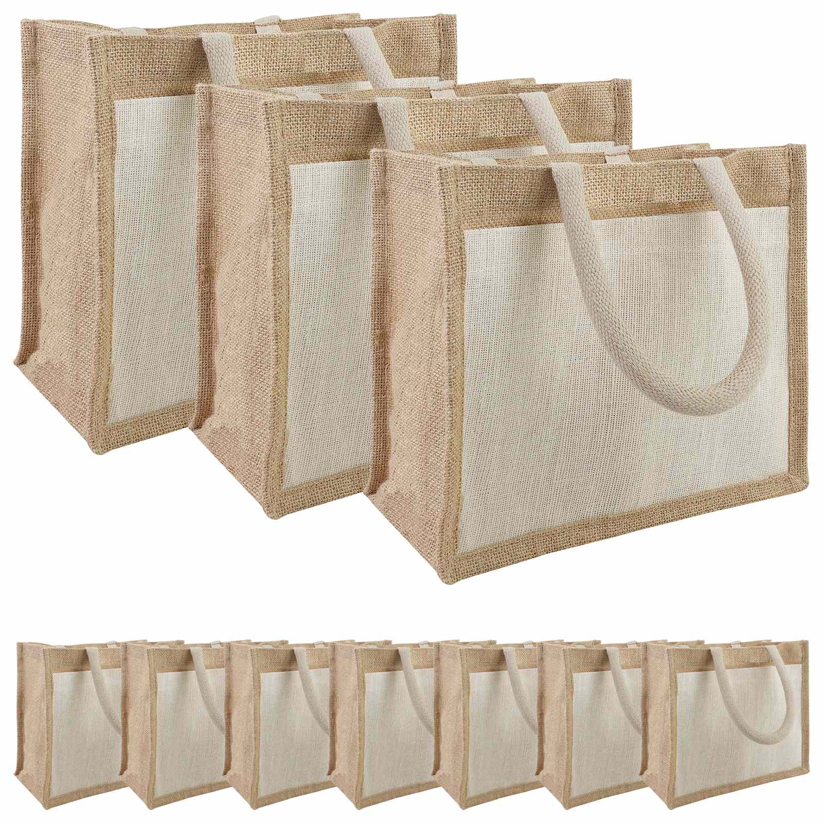 vidaXL Torebki Jutowe z Kieszonką 10 Naturalne i białe 26 x 22 x 14 cm
