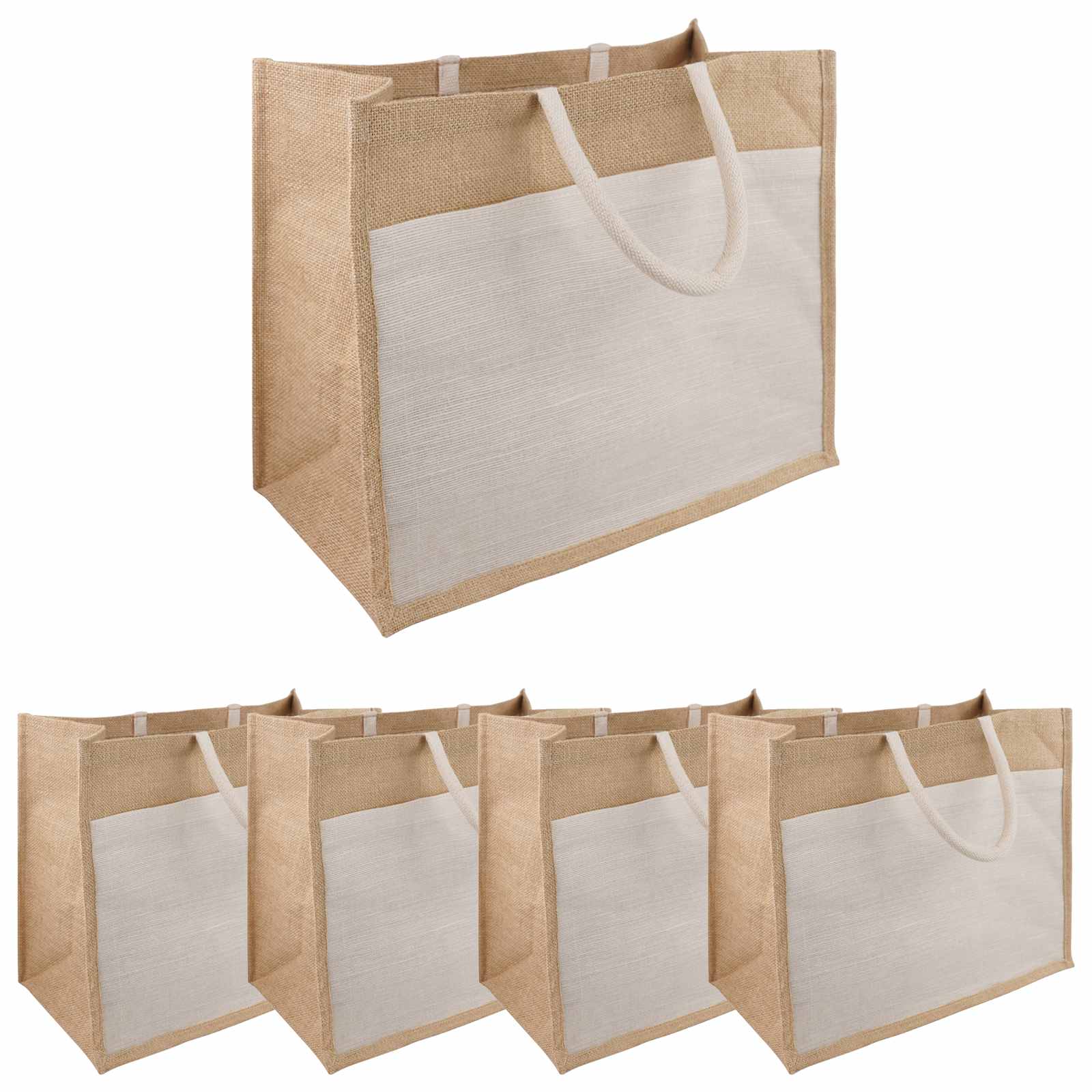 vidaXL Torebki Jutowe z Kieszonką 5 Naturalne i białe 42 x 33 x 19 cm