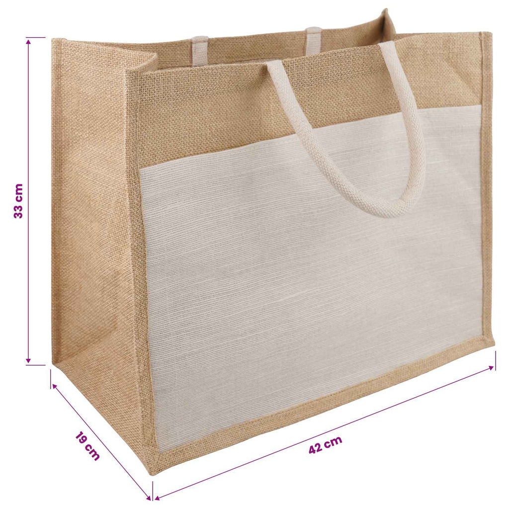 vidaXL Torebki Jutowe z Kieszonką 5 Naturalne i białe 42 x 33 x 19 cm