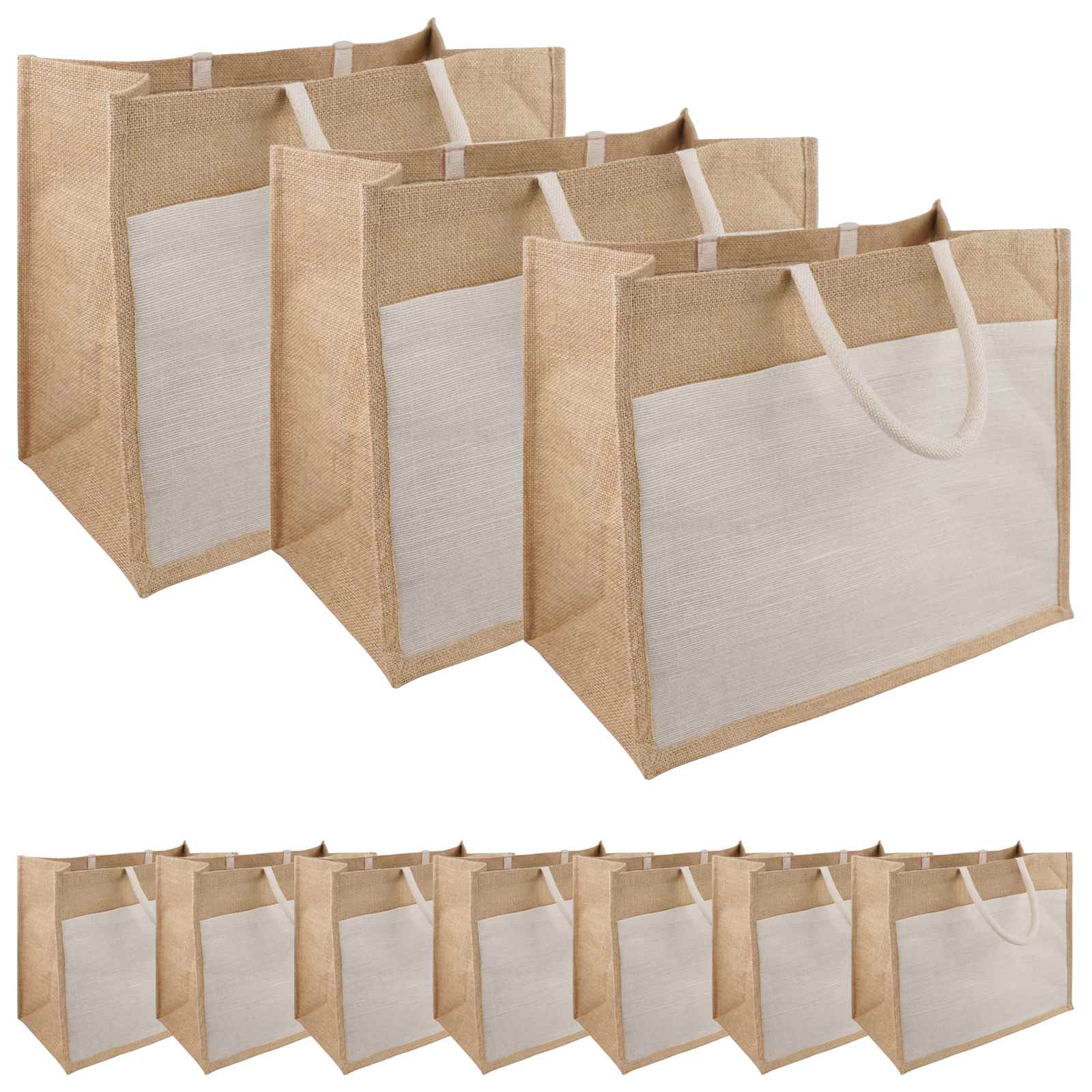 vidaXL Torebki Jutowe z Kieszonką 10 Naturalne i białe 42 x 33 x 19 cm