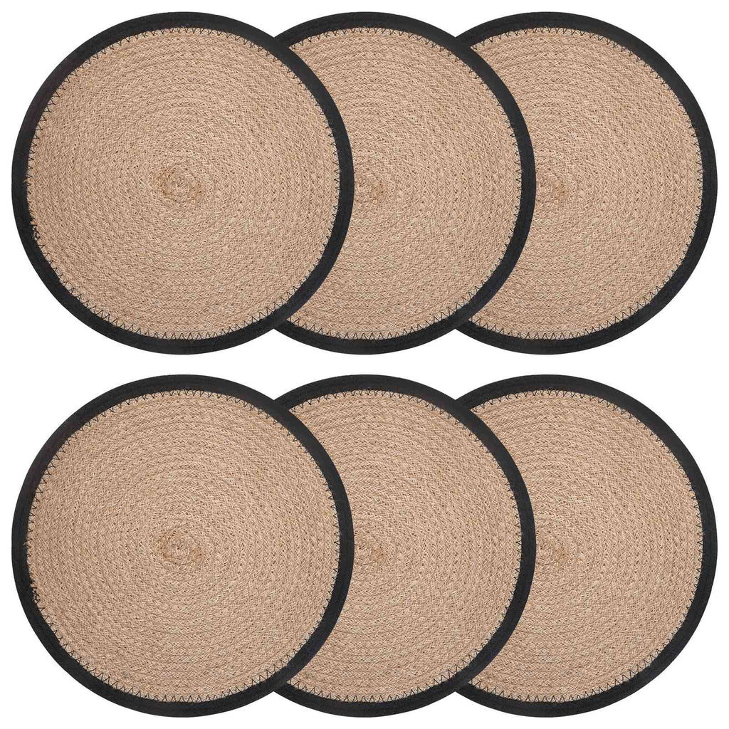 vidaXL Podkładki Jutowe 6 pcs Naturalny i czarny Ø 30 cm