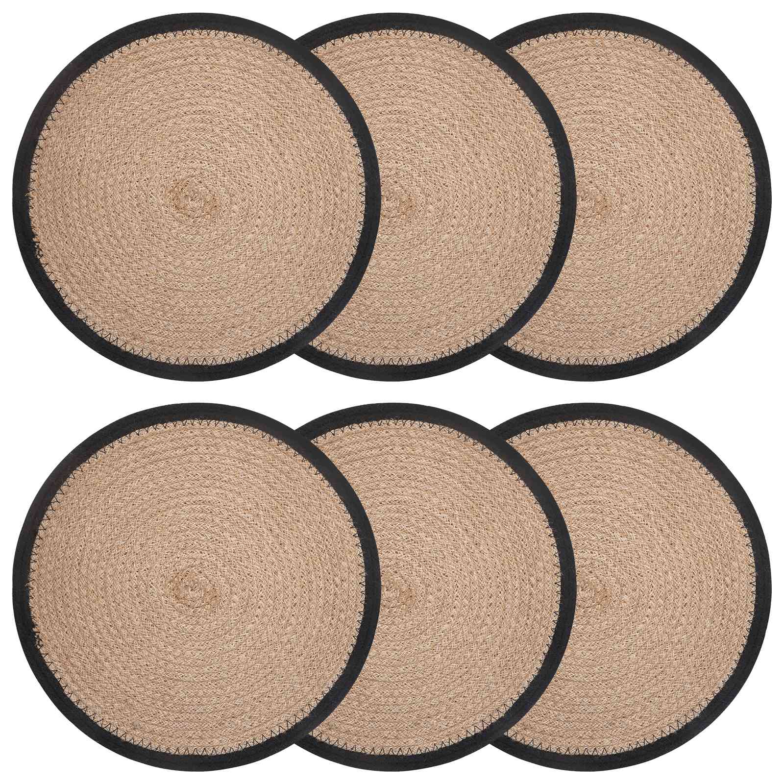 vidaXL Podkładki Jutowe 6 pcs Naturalny i czarny Ø 30 cm