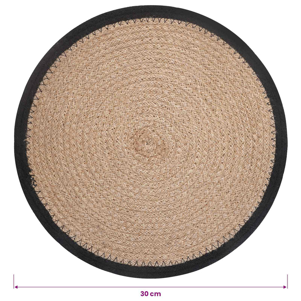 vidaXL Podkładki Jutowe 6 pcs Naturalny i czarny Ø 30 cm