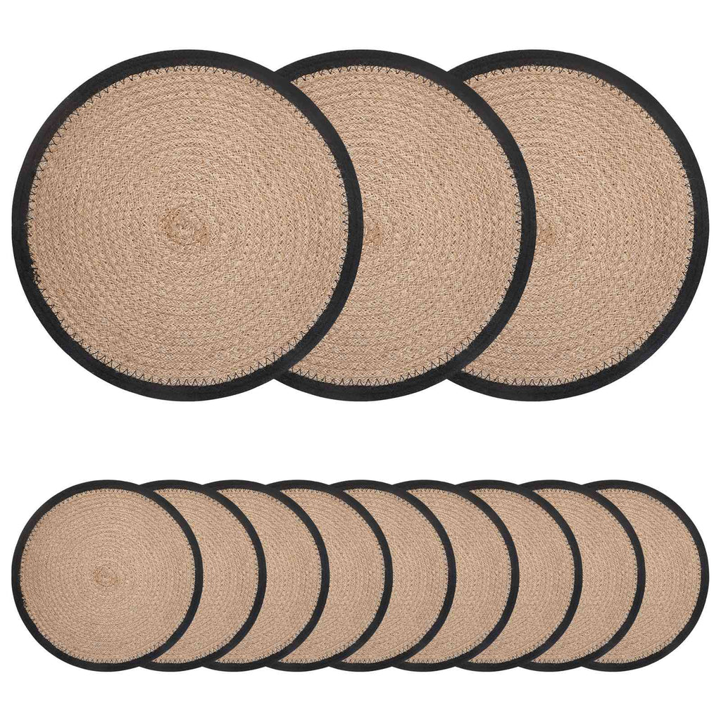 vidaXL Podkładki Jutowe 12 pcs Naturalny i czarny Ø 30 cm