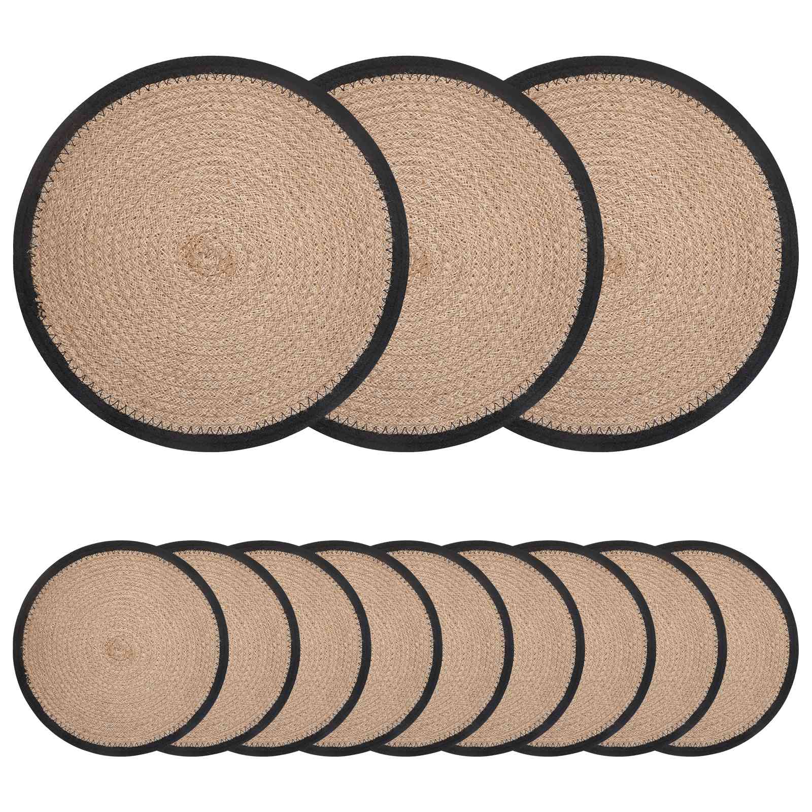 vidaXL Podkładki Jutowe 12 pcs Naturalny i czarny Ø 30 cm