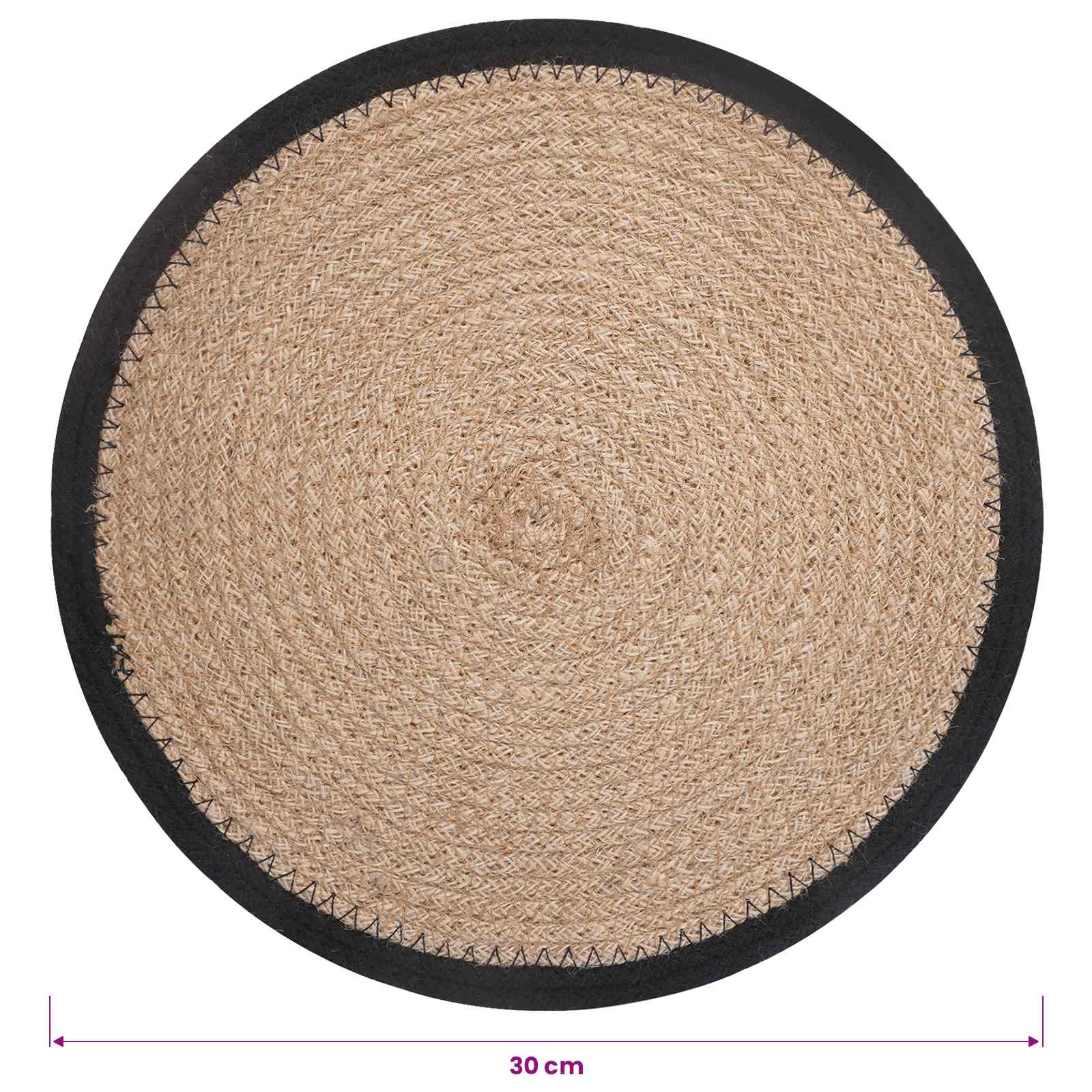 vidaXL Podkładki Jutowe 12 pcs Naturalny i czarny Ø 30 cm