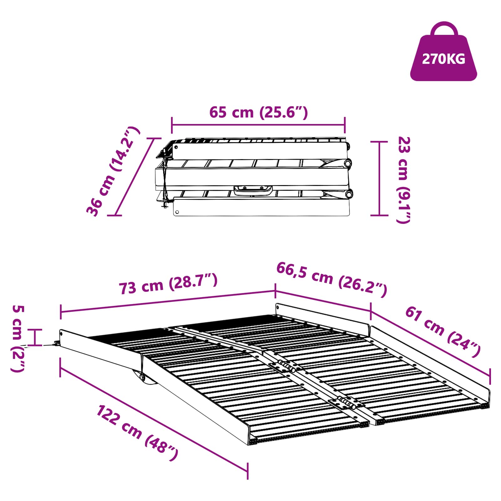 vidaXL Rampa dla wózków inwalidzkich 270 kg Srebrny 270 kg Aluminium