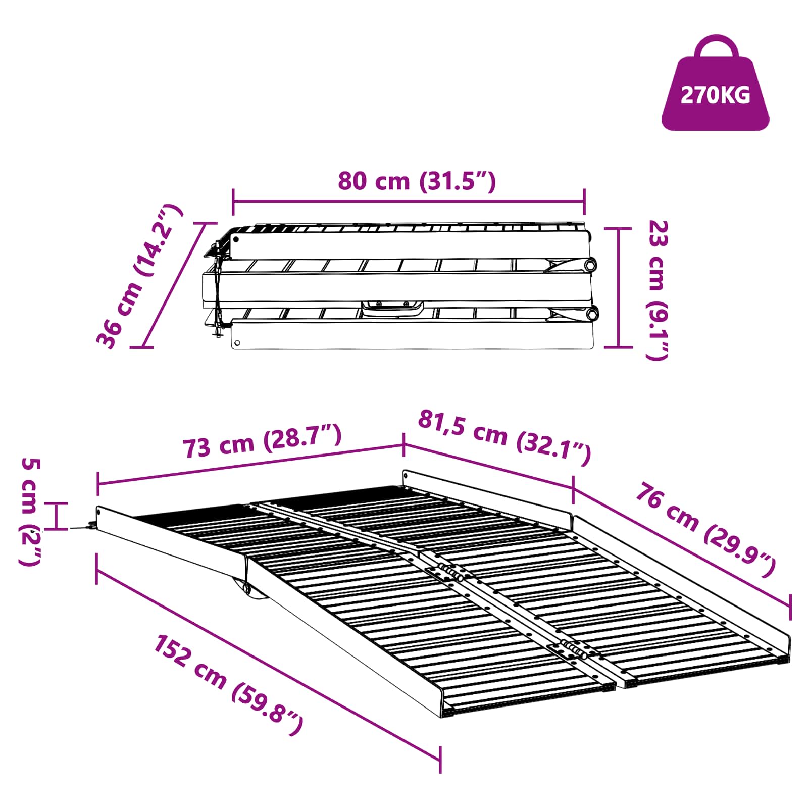 vidaXL Rampa dla wózków inwalidzkich 270 kg Srebrny 270 kg Aluminium