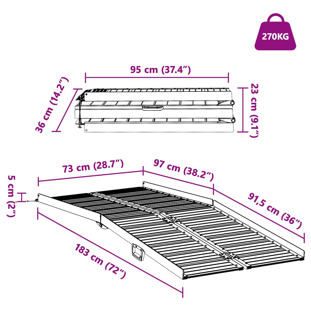 vidaXL Rampa dla wózków inwalidzkich 270 kg Srebrny 270 kg Aluminium