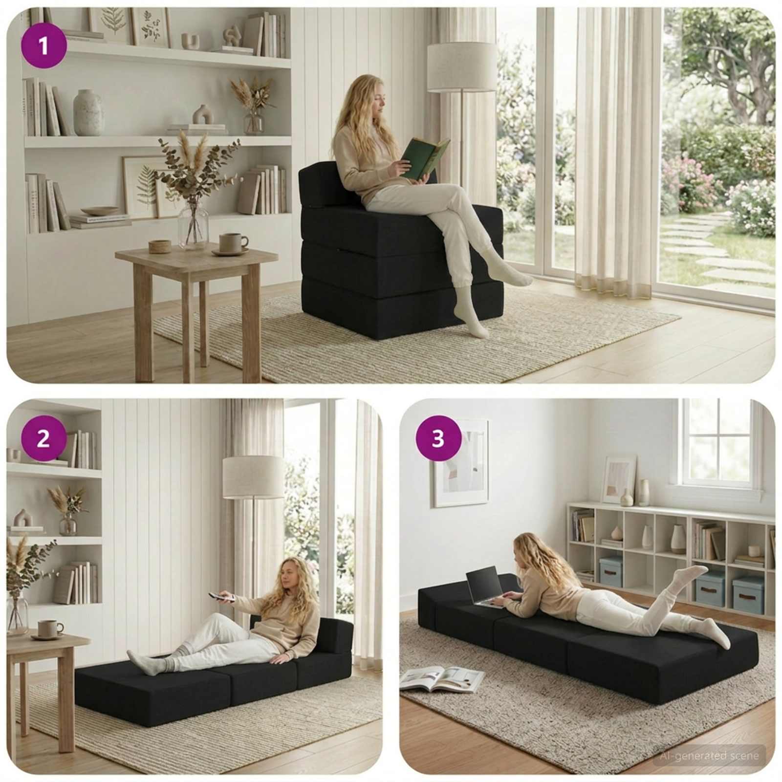 vidaXL Składana Sofa Łóżko Czarny 200 x 70 x 15 cm tkanina