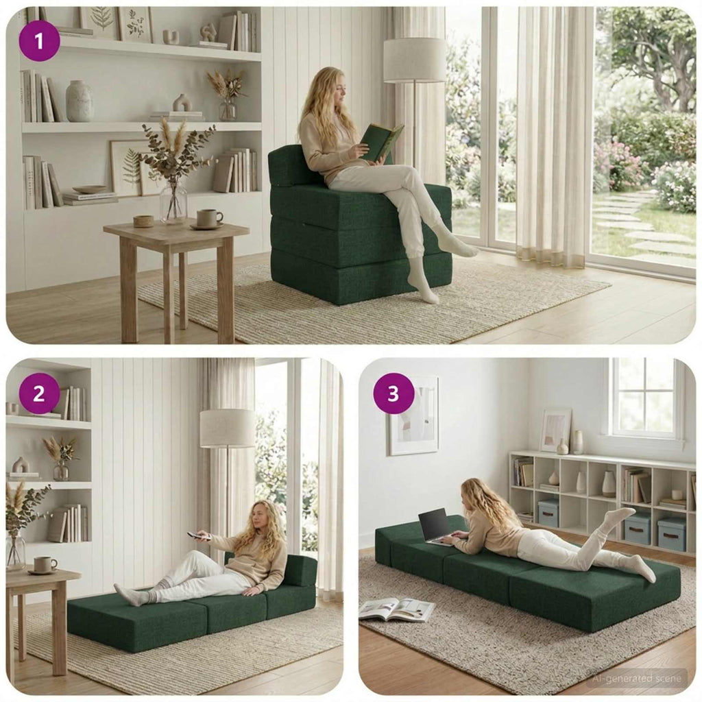 vidaXL Składana Sofa Łóżko Ciemnozielony 200 x 70 x 15 cm tkanina