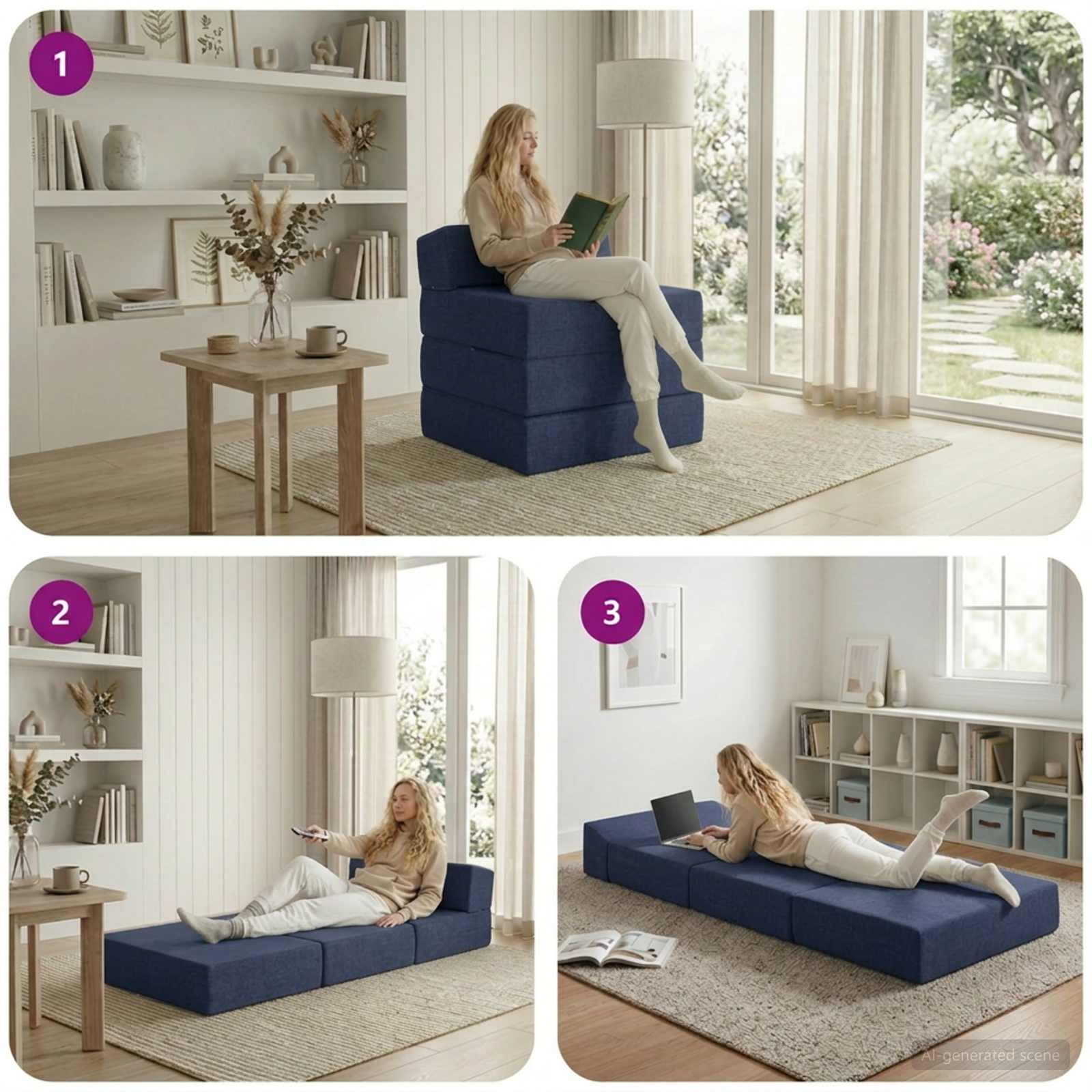 vidaXL Składana Sofa Łóżko niebieski 200 x 70 x 15 cm tkanina