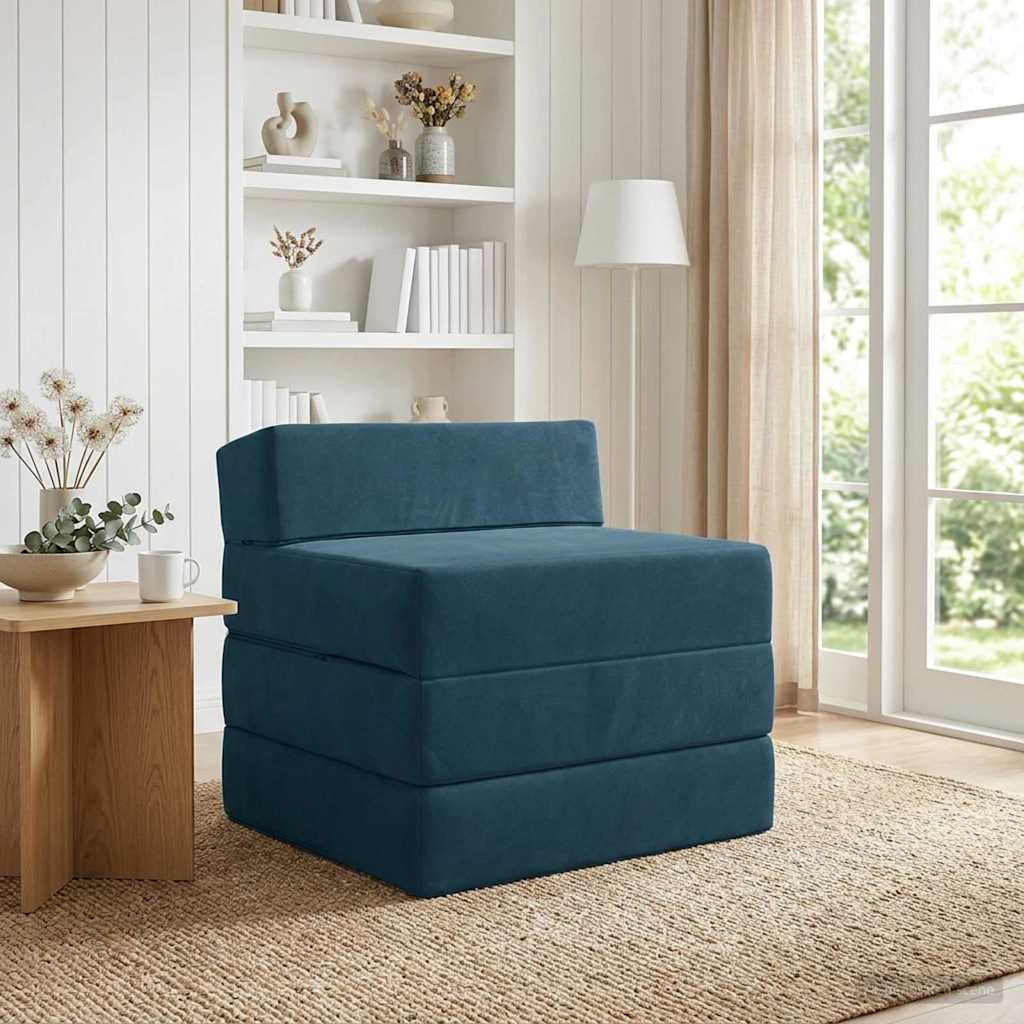 vidaXL Składana Sofa Łóżko niebieski 200 x 70 x 15 cm Welur