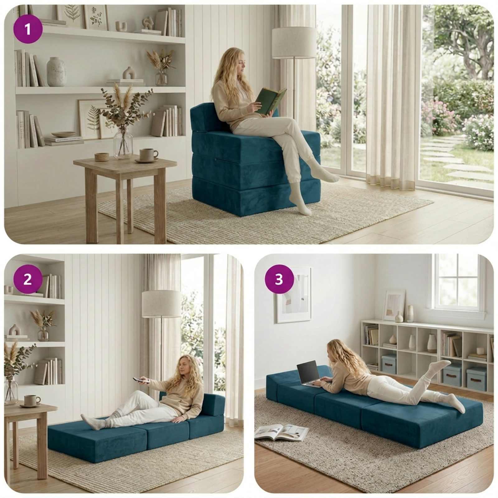 vidaXL Składana Sofa Łóżko niebieski 200 x 70 x 15 cm Welur