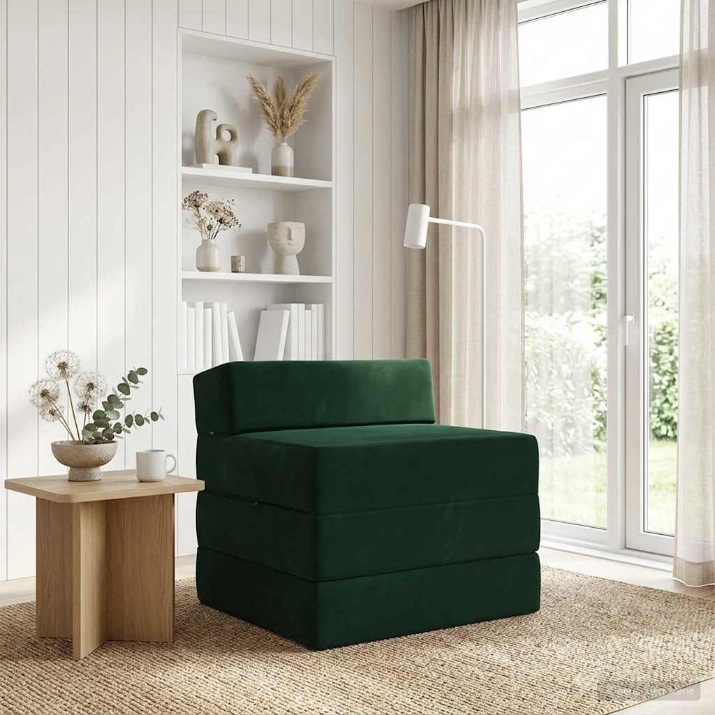 vidaXL Składana Sofa Łóżko Ciemnozielony 200 x 70 x 15 cm Welur