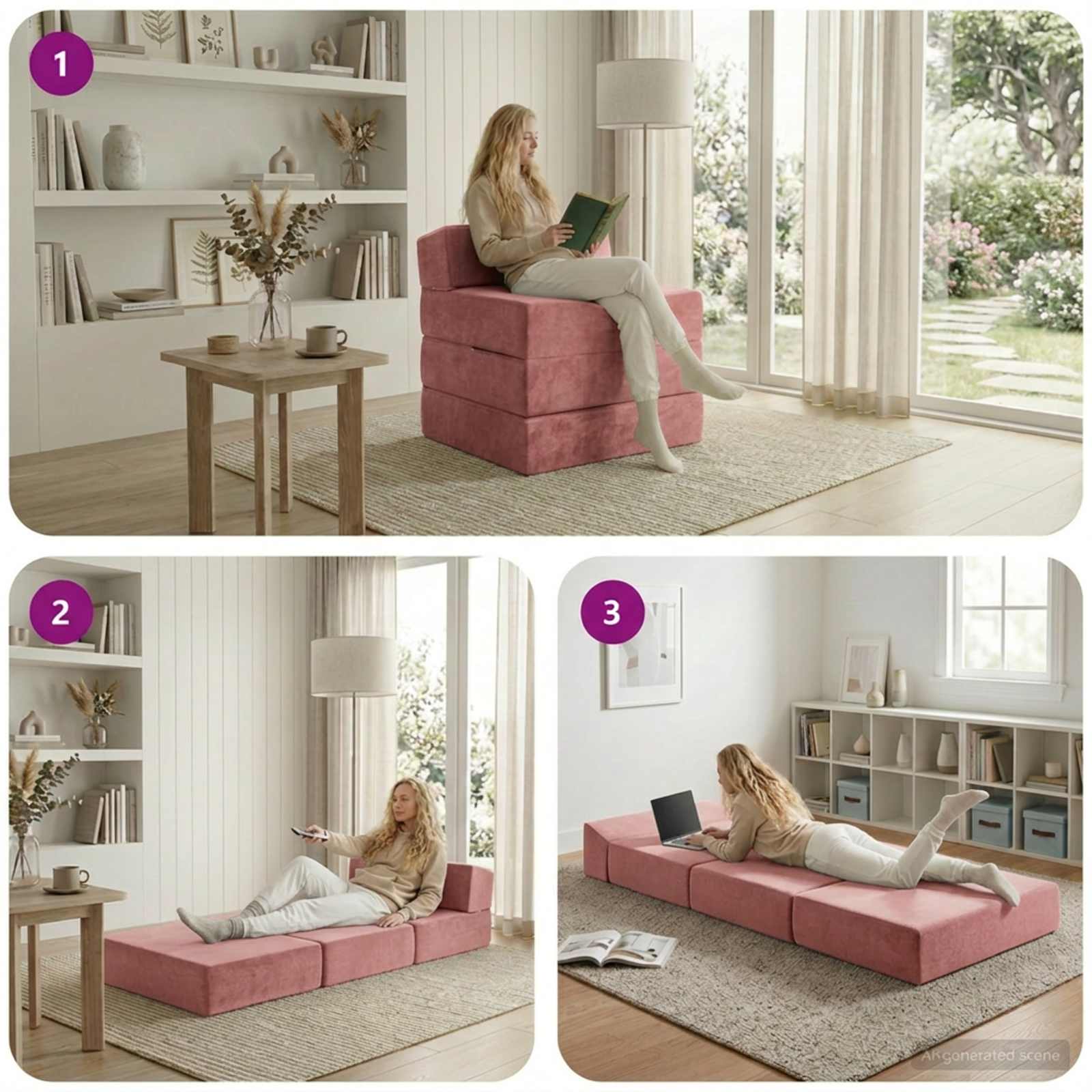 vidaXL Składana Sofa Łóżko różowy 200 x 70 x 15 cm Welur